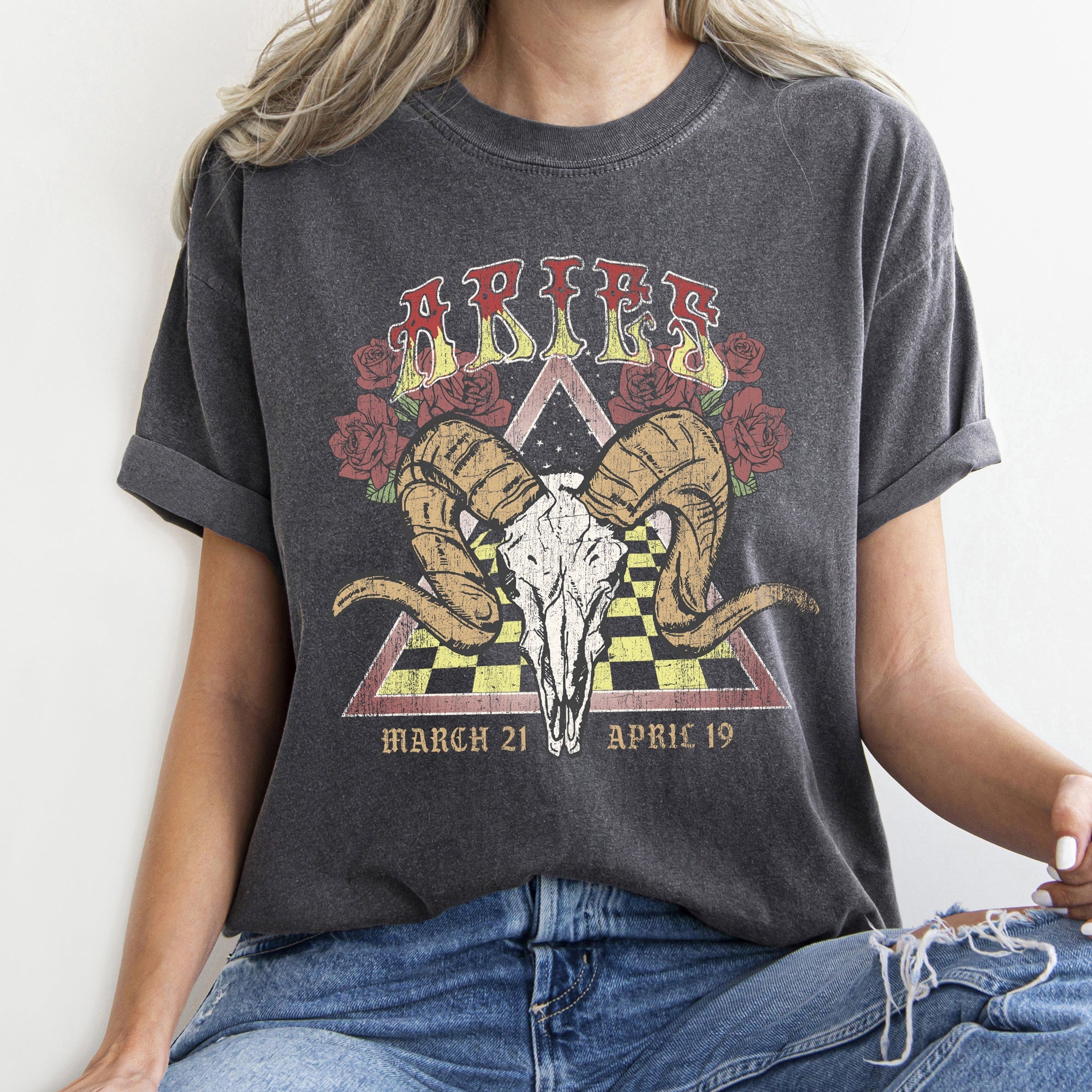 Aries Zodiac Horoscope Astrology Vintage-Inspired Graphic Limited Edition Comfort Colors Tee