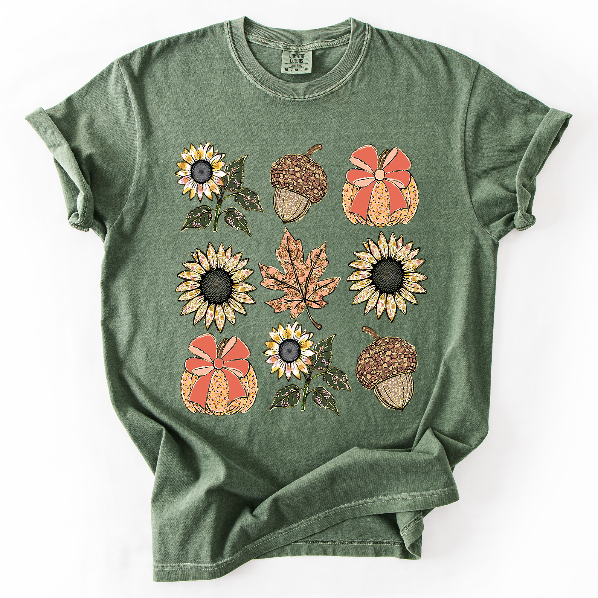 Autumn Floral Sunflowers Pumpkin Fall Blue Wildflower Allover Floral Vintage Boho Nature Comfort Colors Tee