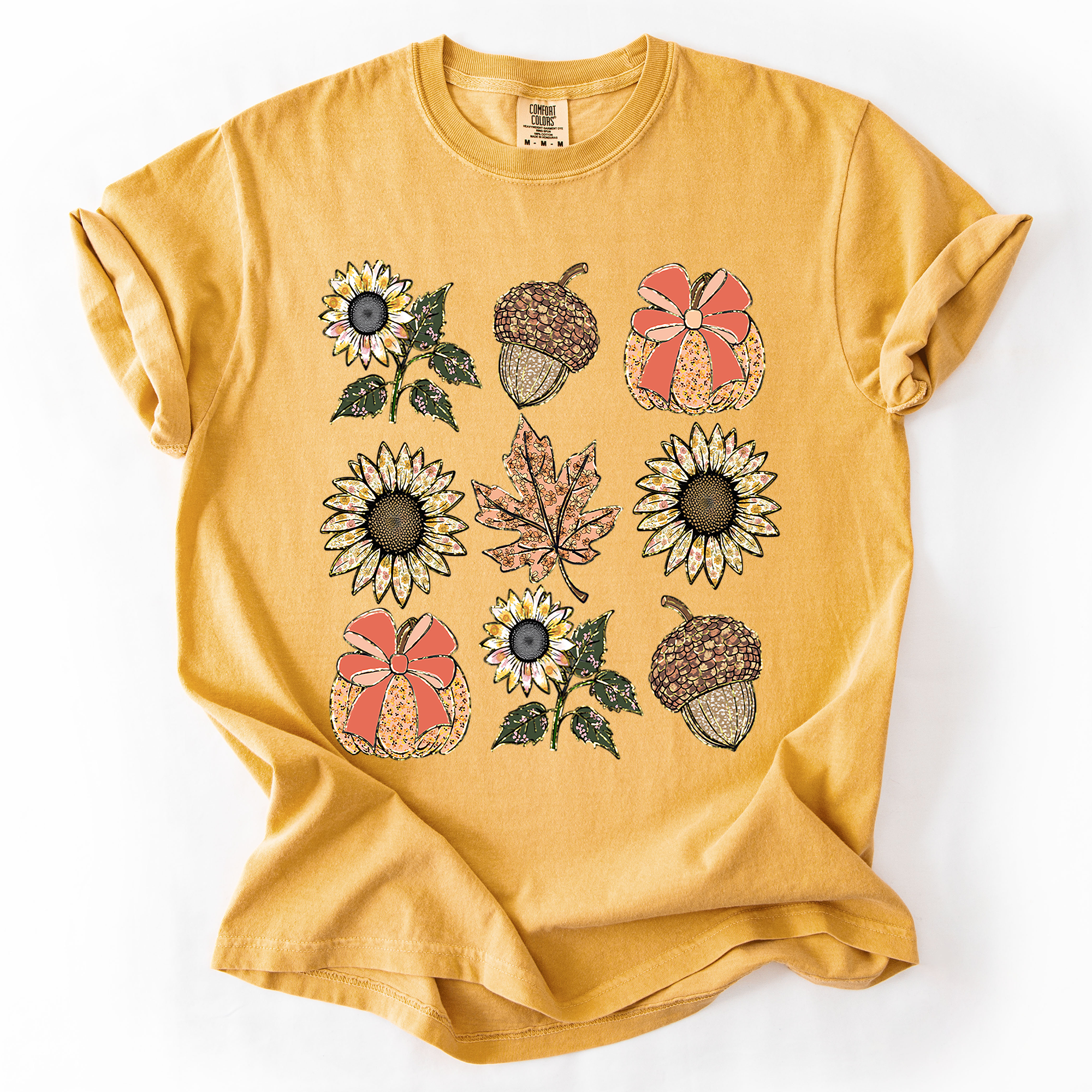 Autumn Floral Sunflowers Pumpkin Fall Blue Wildflower Allover Floral Vintage Boho Nature Comfort Colors Tee