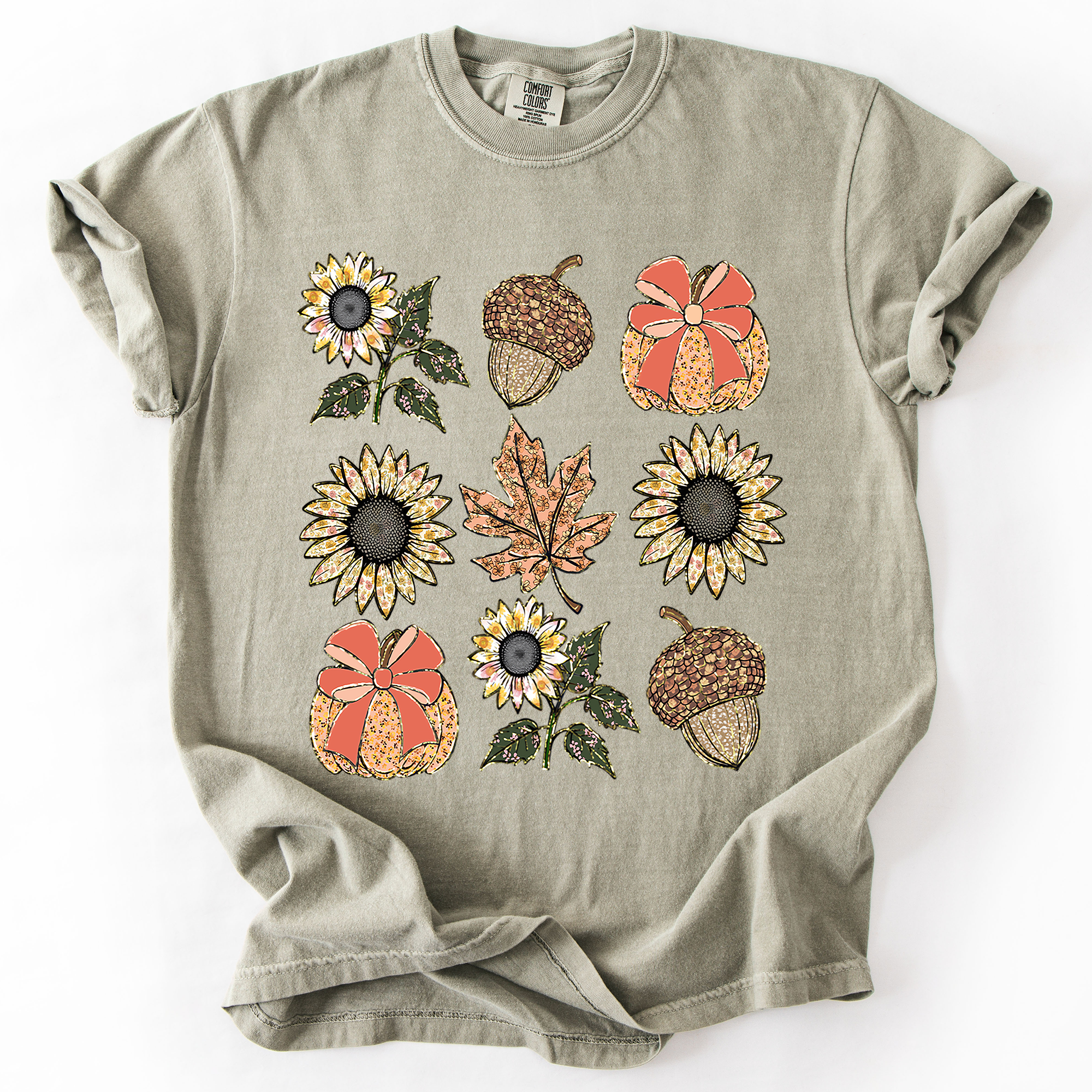 Autumn Floral Sunflowers Pumpkin Fall Blue Wildflower Allover Floral Vintage Boho Nature Comfort Colors Tee