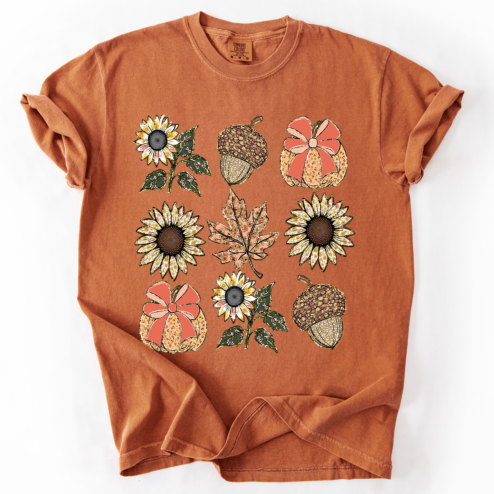 Autumn Floral Sunflowers Pumpkin Fall Blue Wildflower Allover Floral Vintage Boho Nature Comfort Colors Tee