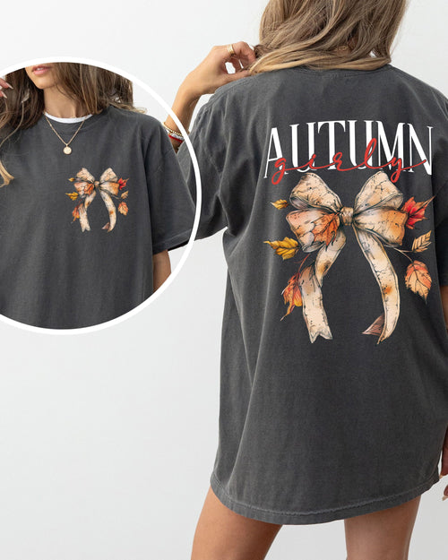 Autumn Girly Fall Leaves Foliage Pumpkin Spice Latte Coffee Thanksgiving Comfort Colors Tee