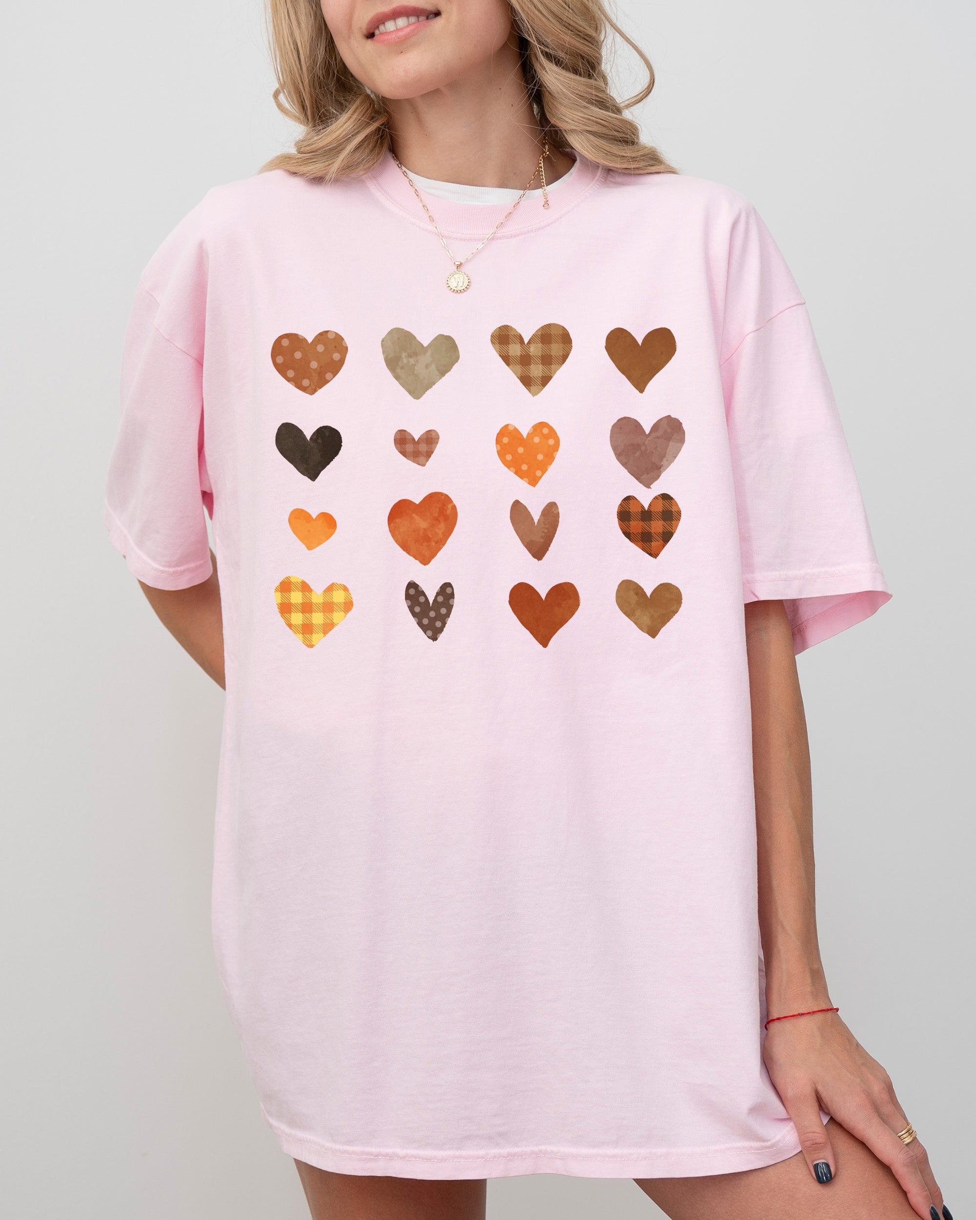 Autumn Hearts Girly Plaid Fall Thanksgiving Cozy Vintage Design Comfort Colors Tee