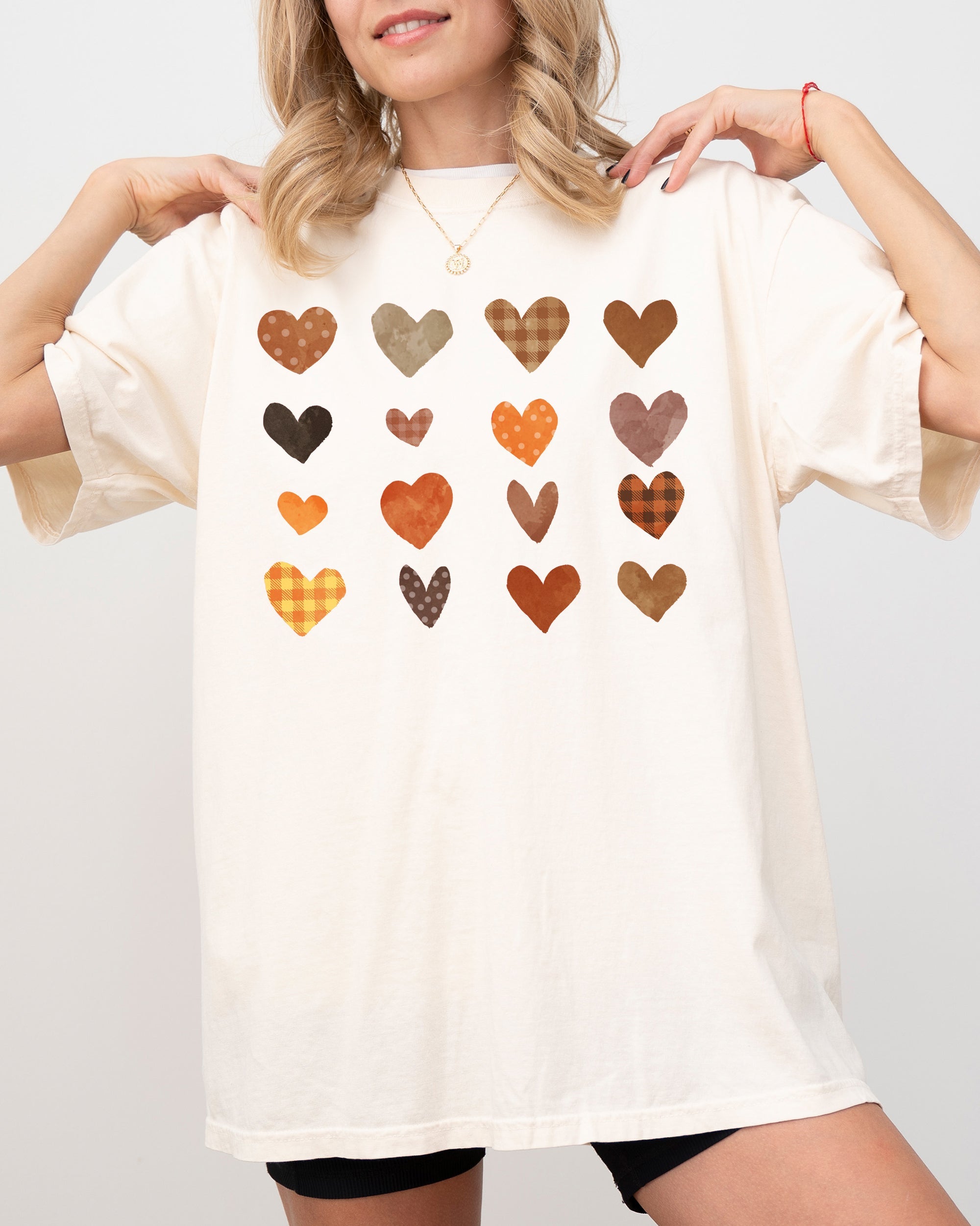 Autumn Hearts Girly Plaid Fall Thanksgiving Cozy Vintage Design Comfort Colors Tee