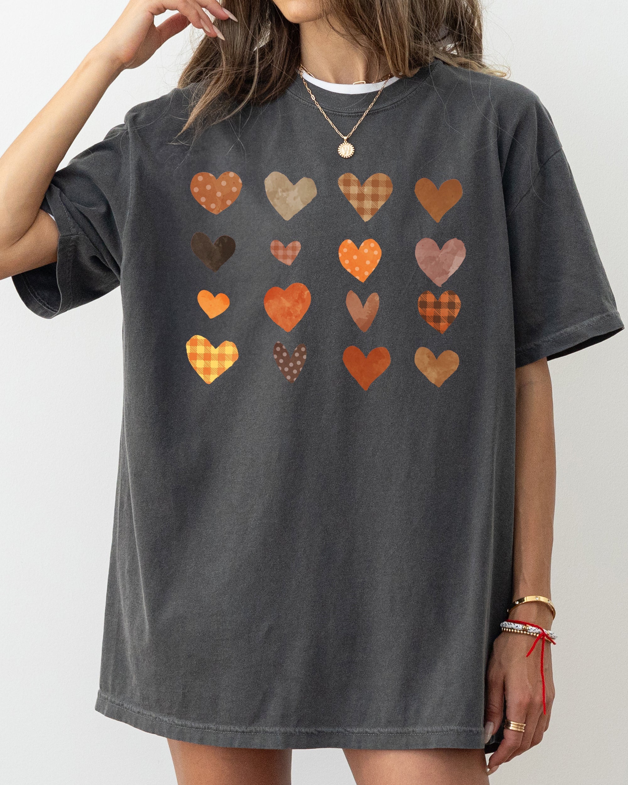 Autumn Hearts Girly Plaid Fall Thanksgiving Cozy Vintage Design Comfort Colors Tee