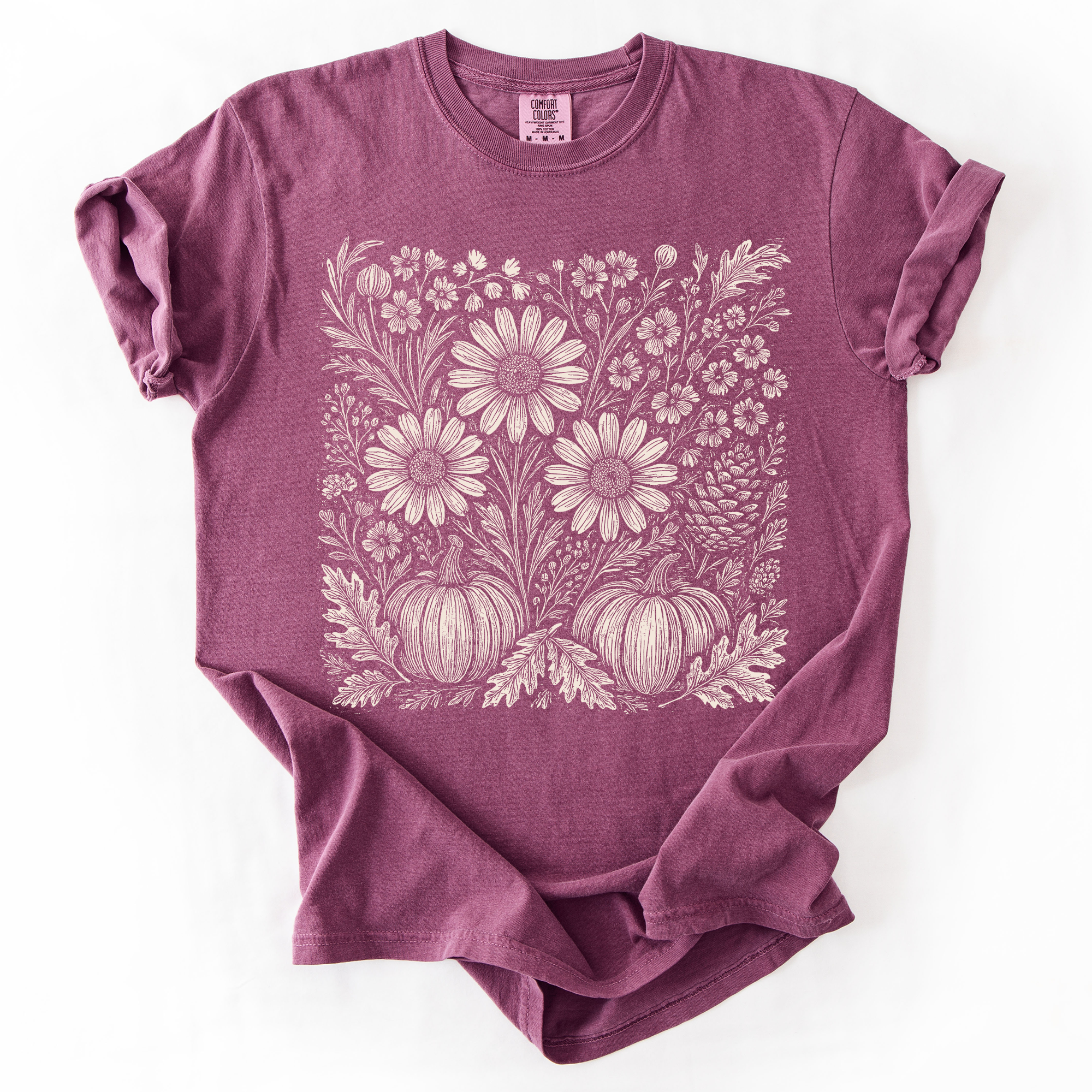 Autumn Wildflowers Minimalist Floral Fall Pumpkin Garden Bloom Comfort Colors Tee