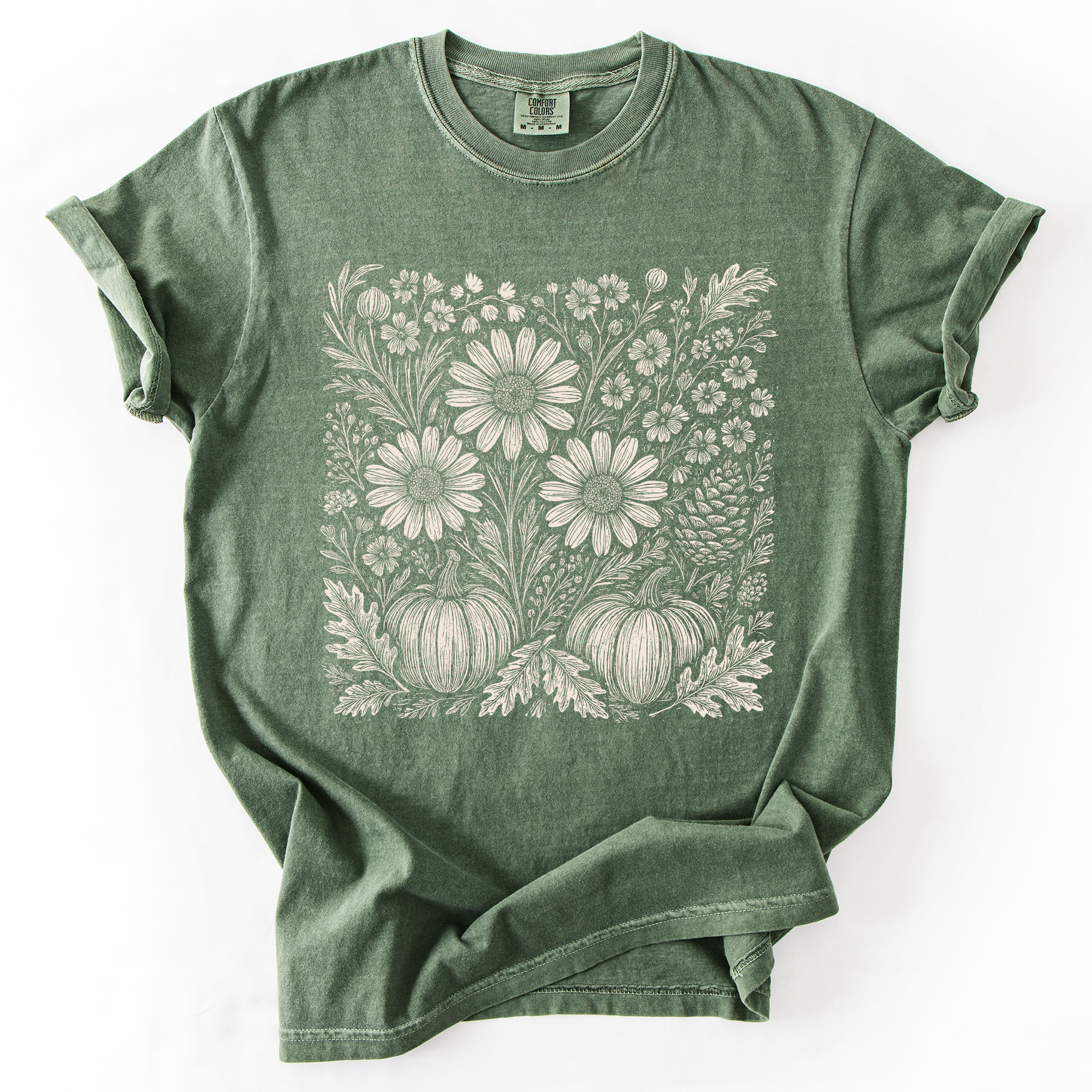 Autumn Wildflowers Minimalist Floral Fall Pumpkin Garden Bloom Comfort Colors Tee