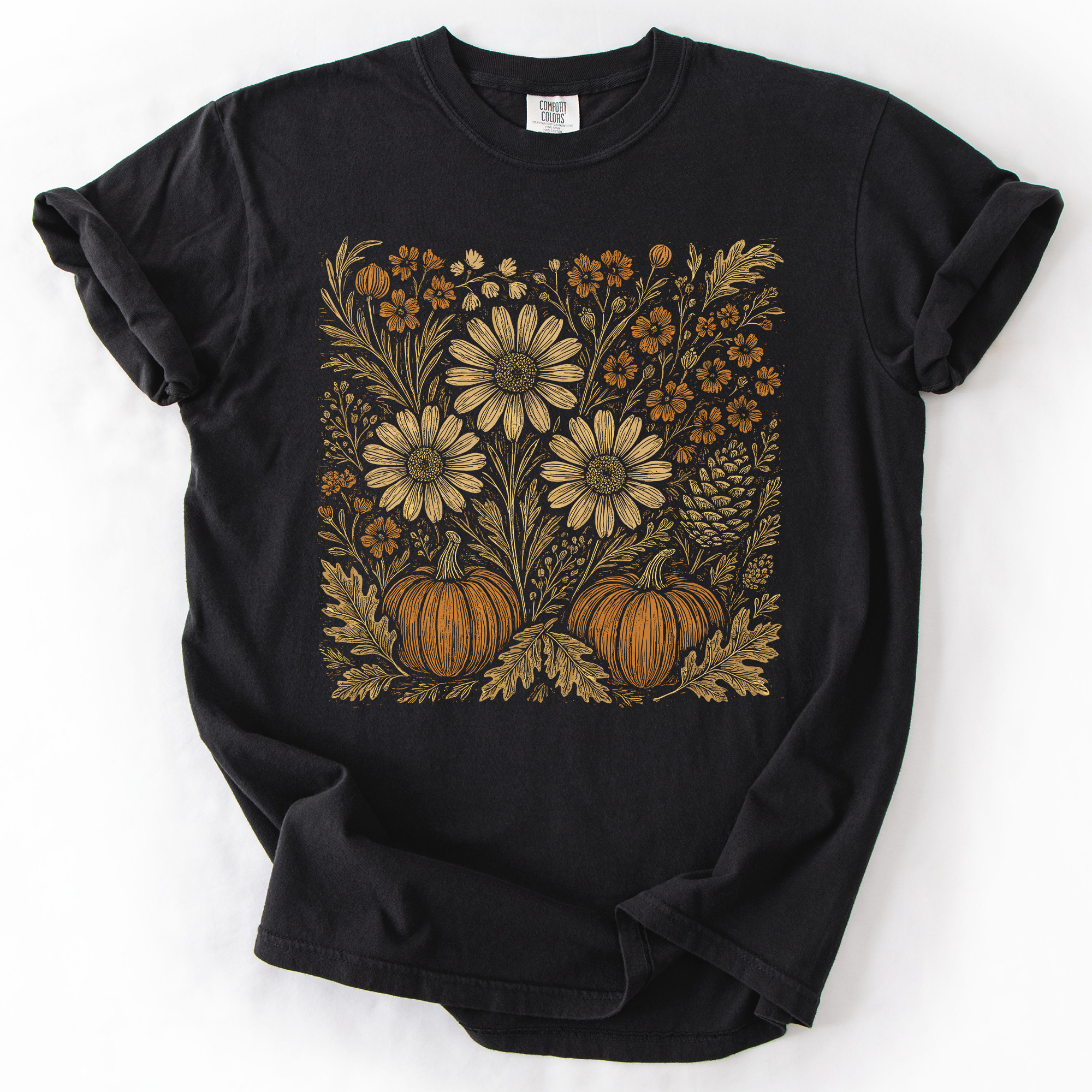 Autumn Wildflowers Minimalist Floral Fall Pumpkin Garden Bloom Comfort Colors Tee