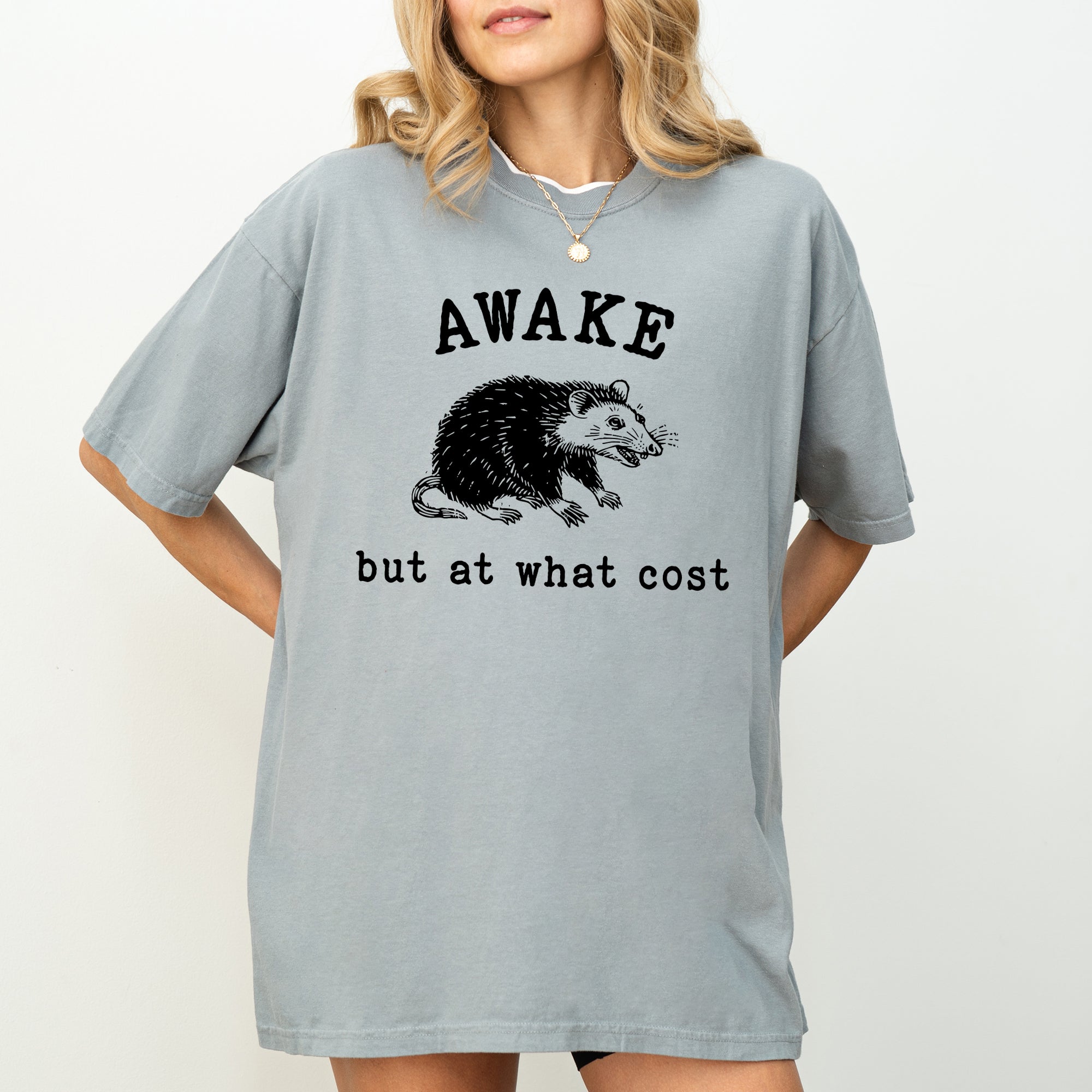 Awake But At What Cost Opossum Vintage Inspired Limited Edition Comfort Colors Tee