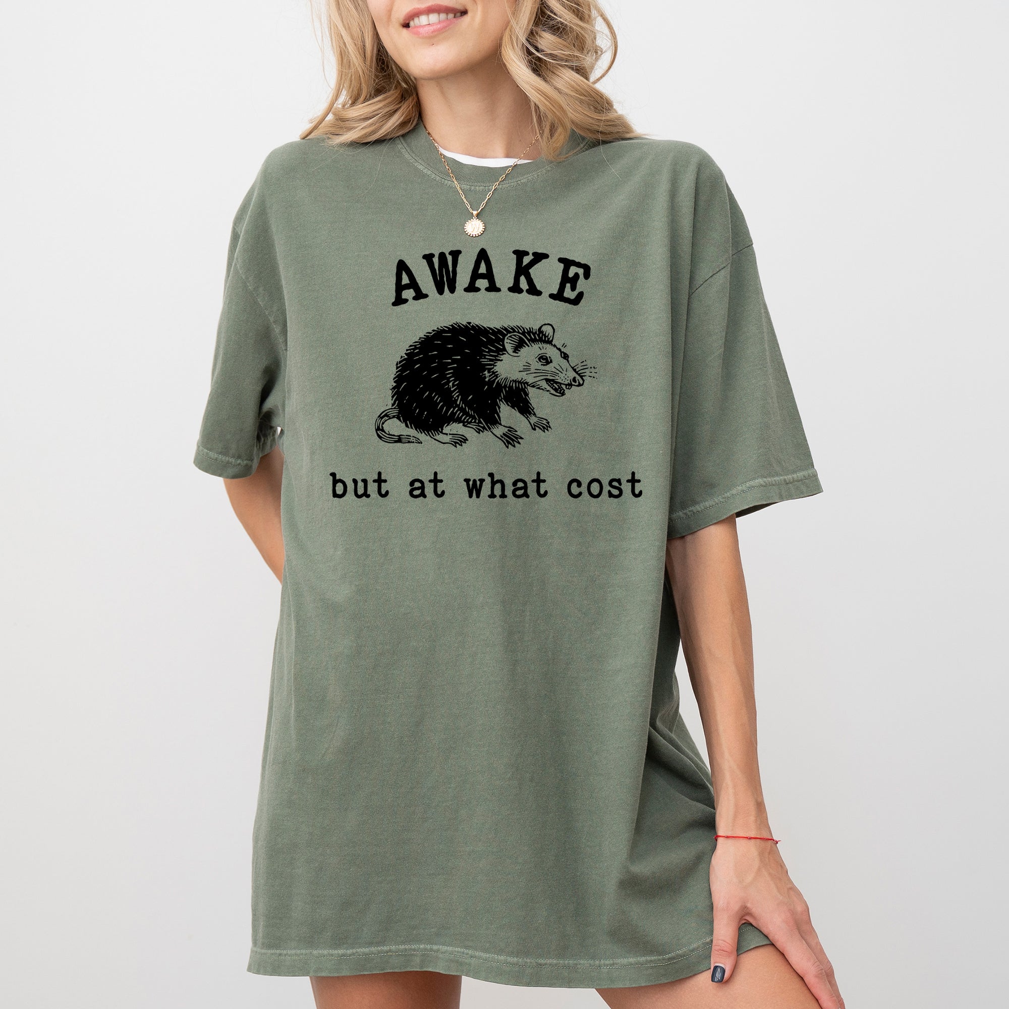 Awake But At What Cost Opossum Vintage Inspired Limited Edition Comfort Colors Tee