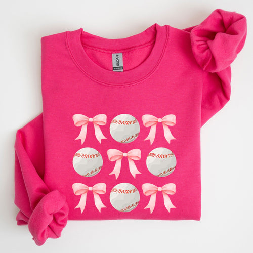 Baseball Pink Bows Mother Mama Sports Coquette Vintage Inspired Cozy Heartfelt Fan Mom Sweatshirt