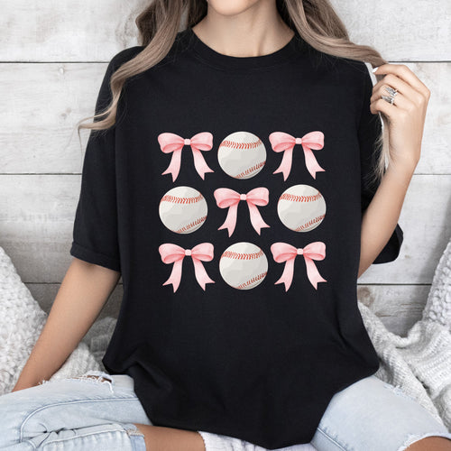 Baseball Mama Pink Bows Sports Lover Coquette Style Vintage Inspired Comfort Colors Tee