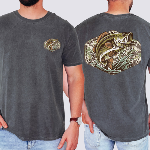 Bass Fishing Camouflage Old School Outdoorsman Print Inspired By Riverbank Angling Comfort Colors Tee