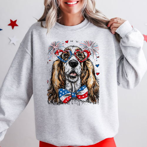 Basset Hound Patriotic Dog USA Flag Patch Independence Day Edition All American Sweatshirt