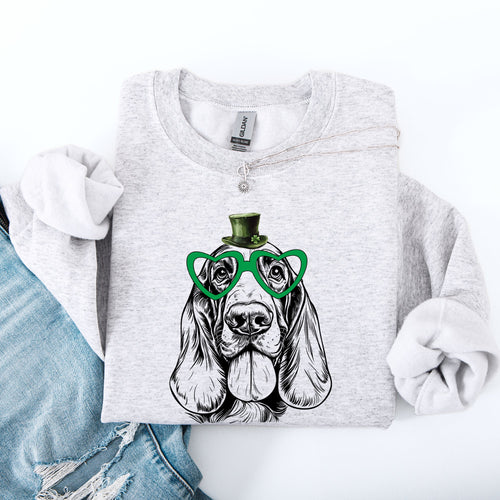 Basset Hound Adorable Dog St Patrick's Day Lucky Irish Pride Festive Cozy Sweatshirt