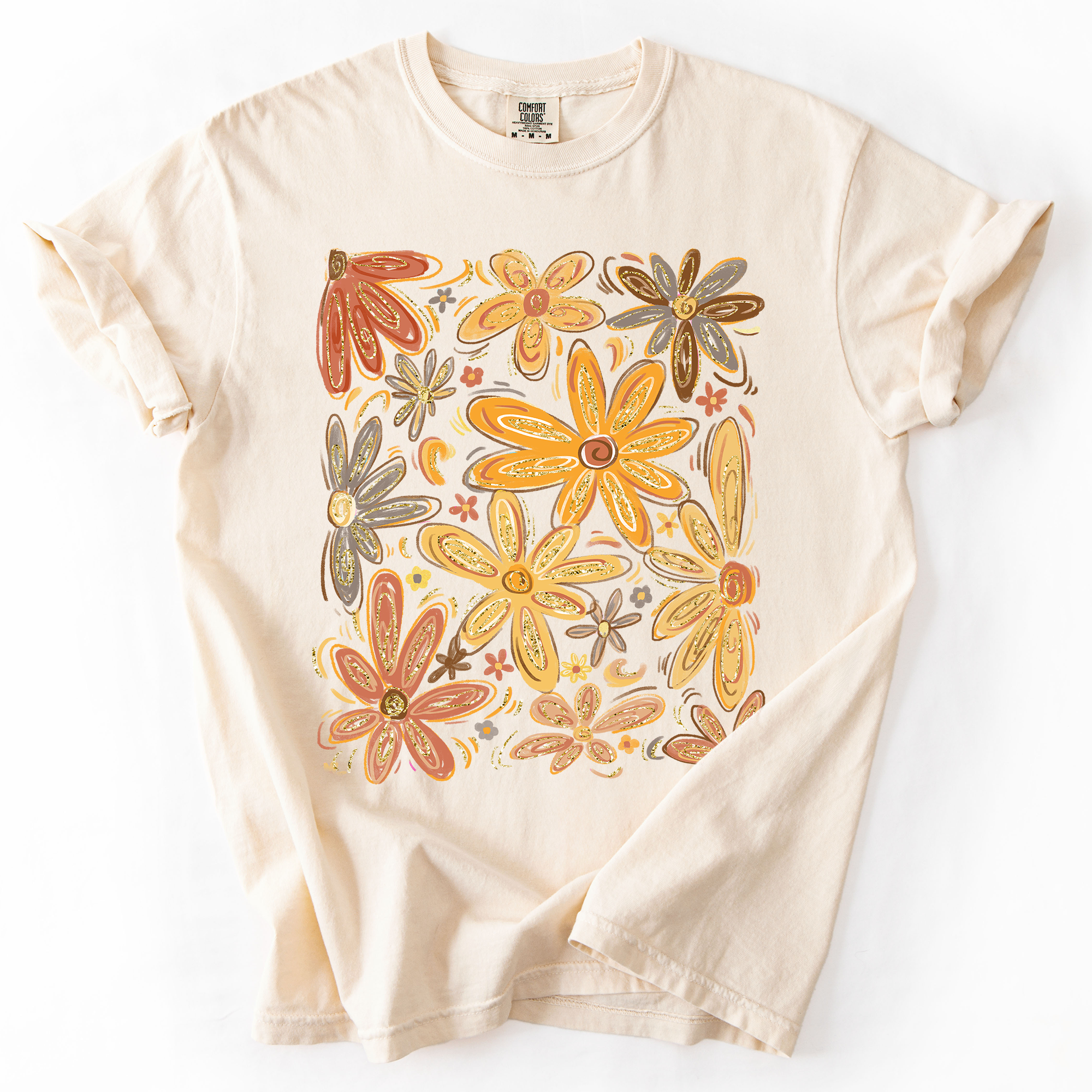 Beautiful Autumn Flowers Watercolor Fall Floral Vintage Boho-Inspired Comfort Colors Tee