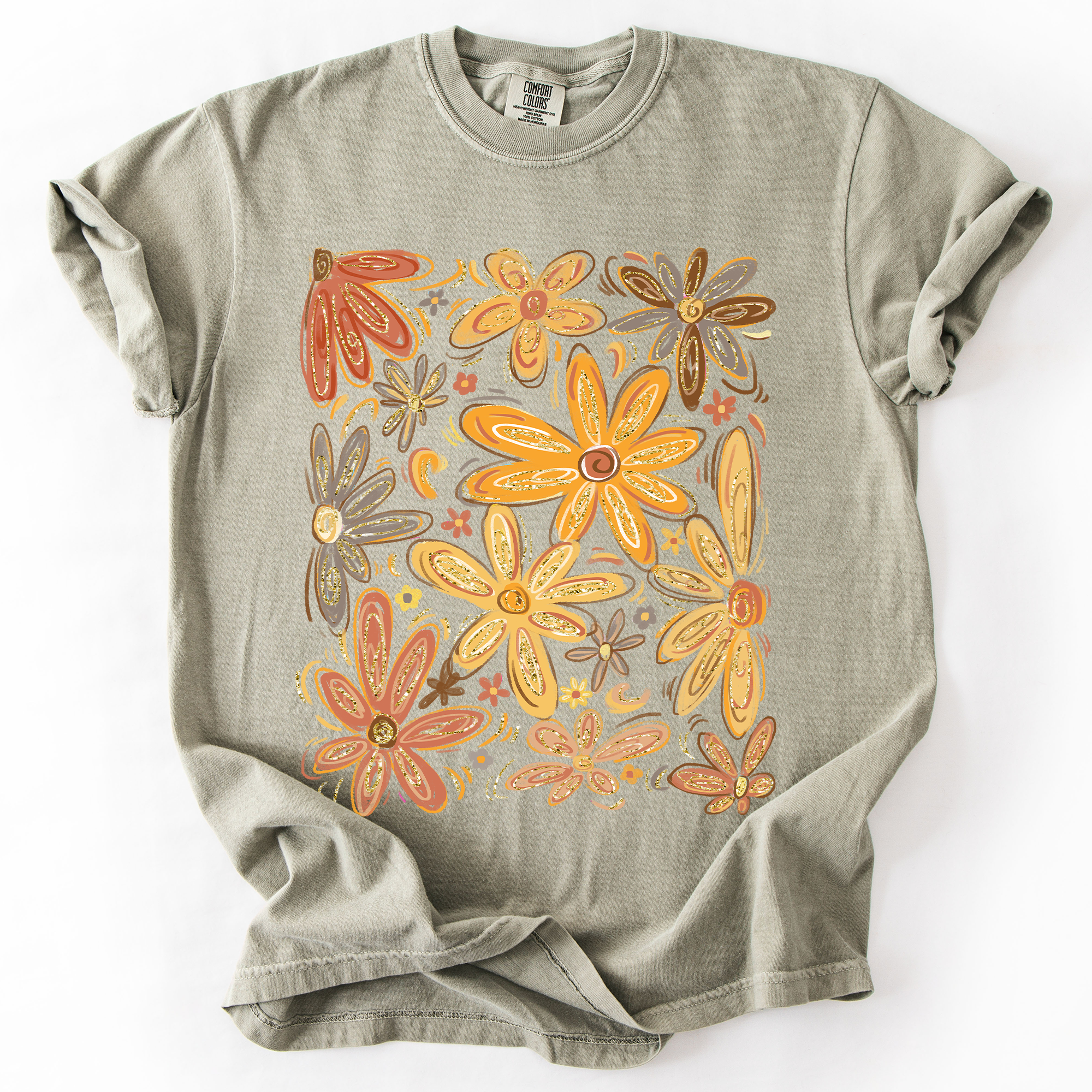 Beautiful Autumn Flowers Watercolor Fall Floral Vintage Boho-Inspired Comfort Colors Tee