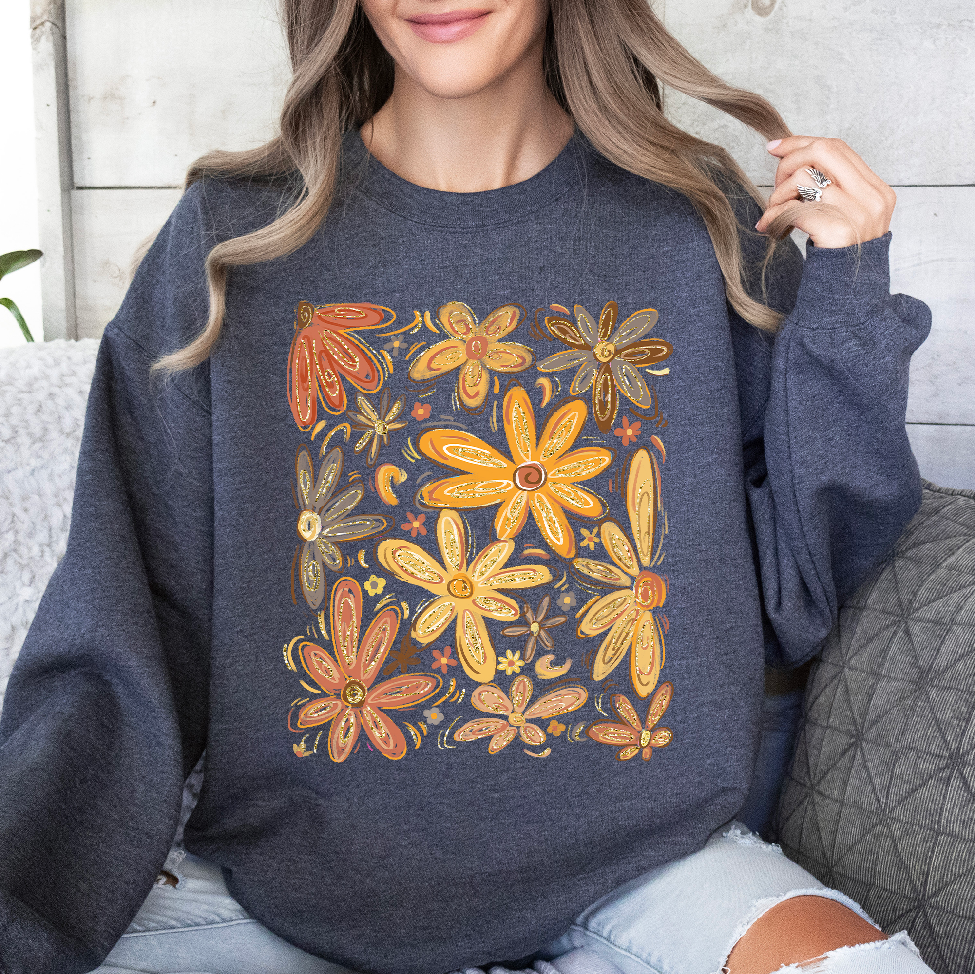 Beautiful Autumn Flowers Watercolor Floral Fall Garden Scene With Vintage Charm Sweatshirt