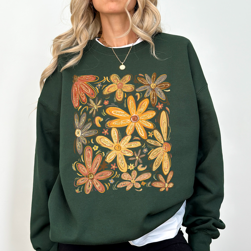 Beautiful Autumn Flowers Watercolor Floral Fall Garden Scene With Vintage Charm Sweatshirt