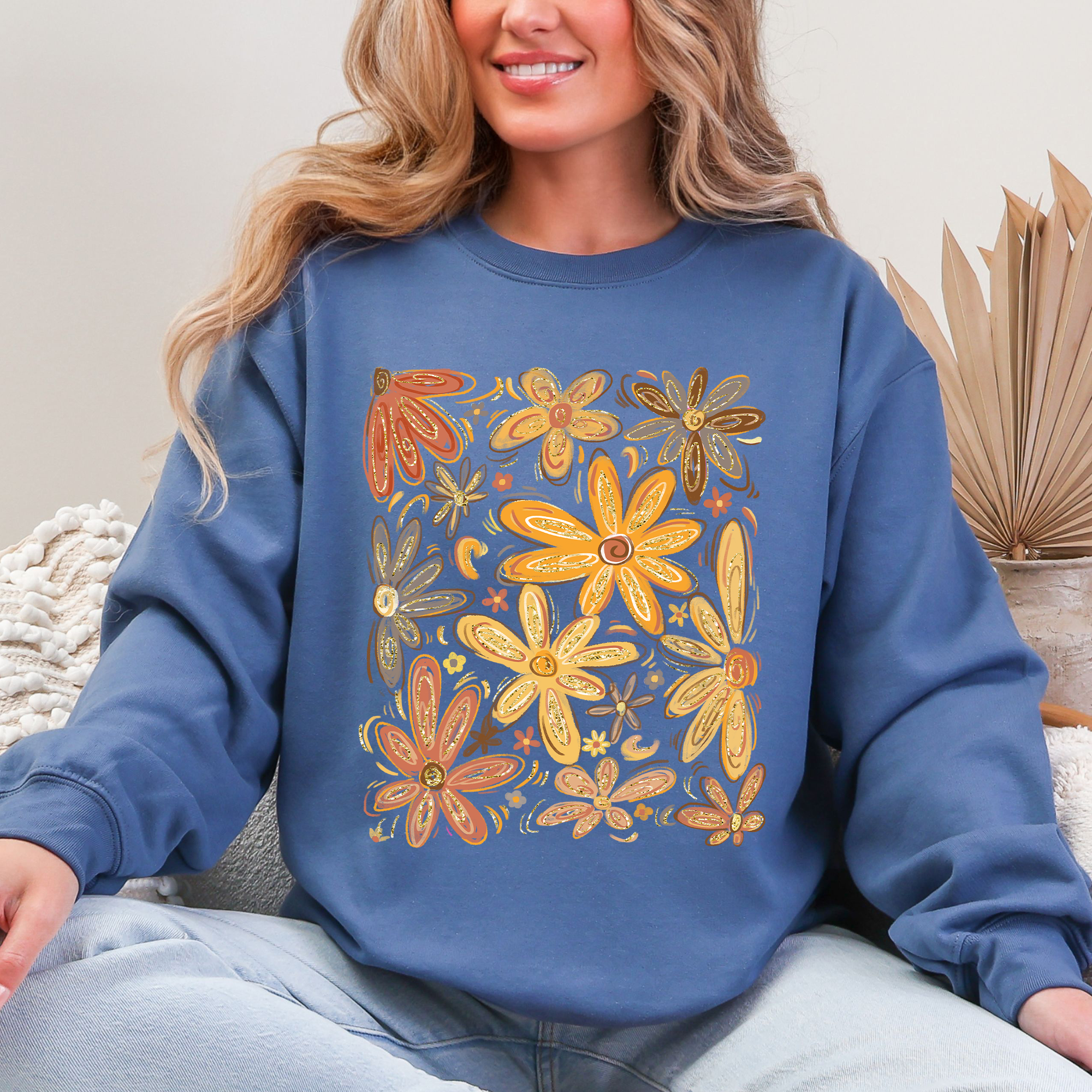 Beautiful Autumn Flowers Watercolor Floral Fall Garden Scene With Vintage Charm Sweatshirt