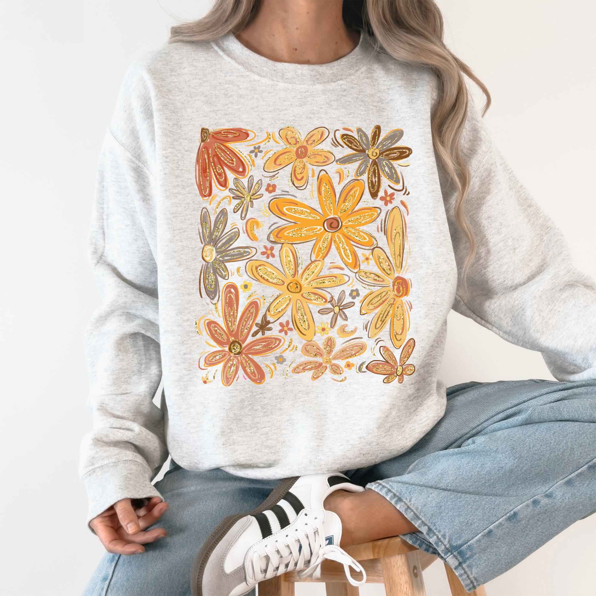 Beautiful Autumn Flowers Watercolor Floral Fall Garden Scene With Vintage Charm Sweatshirt