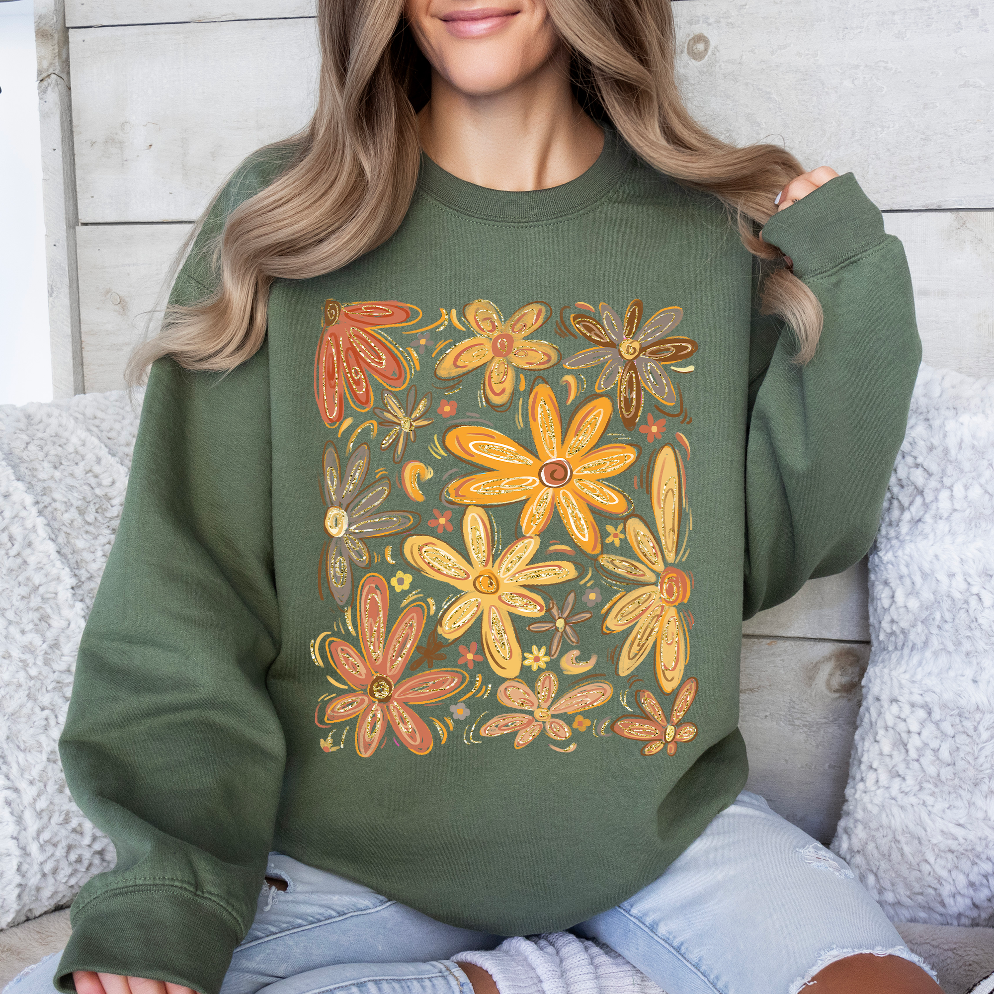 Beautiful Autumn Flowers Watercolor Floral Fall Garden Scene With Vintage Charm Sweatshirt