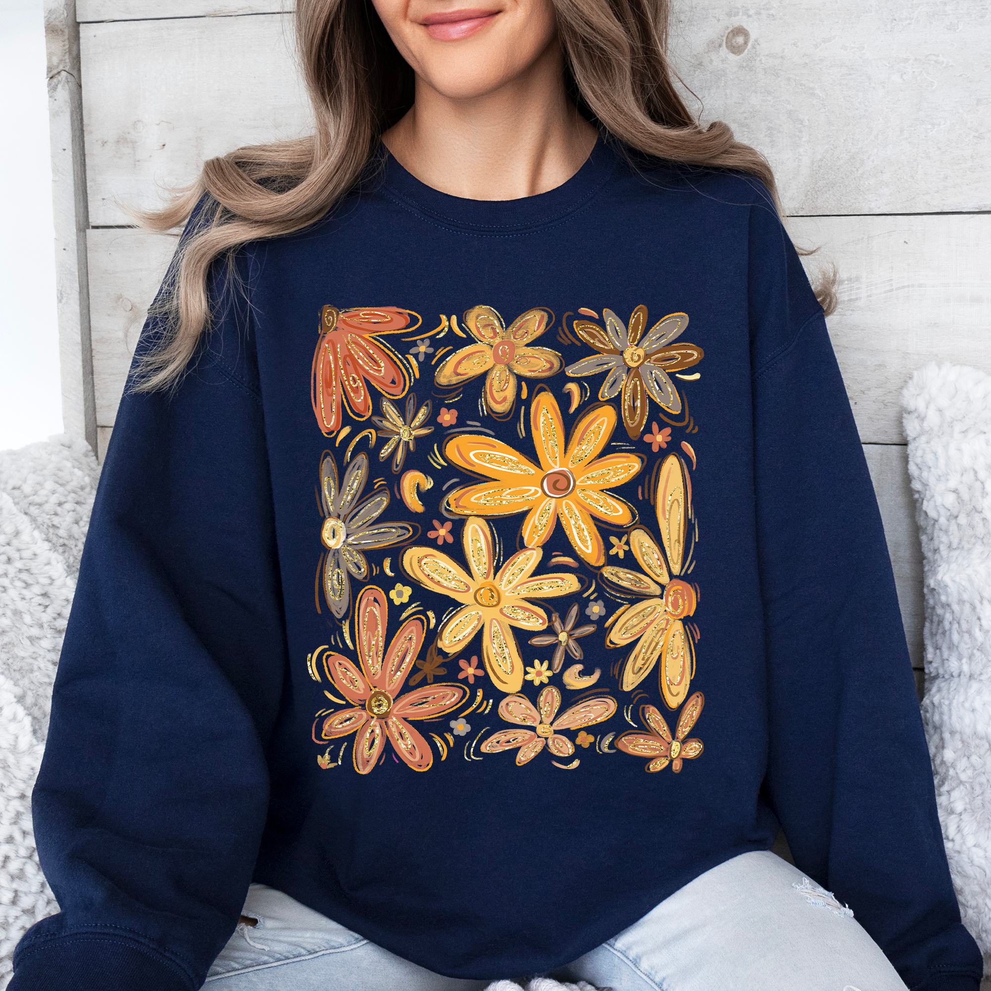 Beautiful Autumn Flowers Watercolor Floral Fall Garden Scene With Vintage Charm Sweatshirt