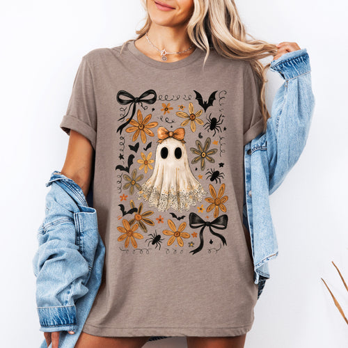 Beautiful Halloween Bows Bats Flowers Whimsical Nighttime Floral Halloween Parade Graphic Tee