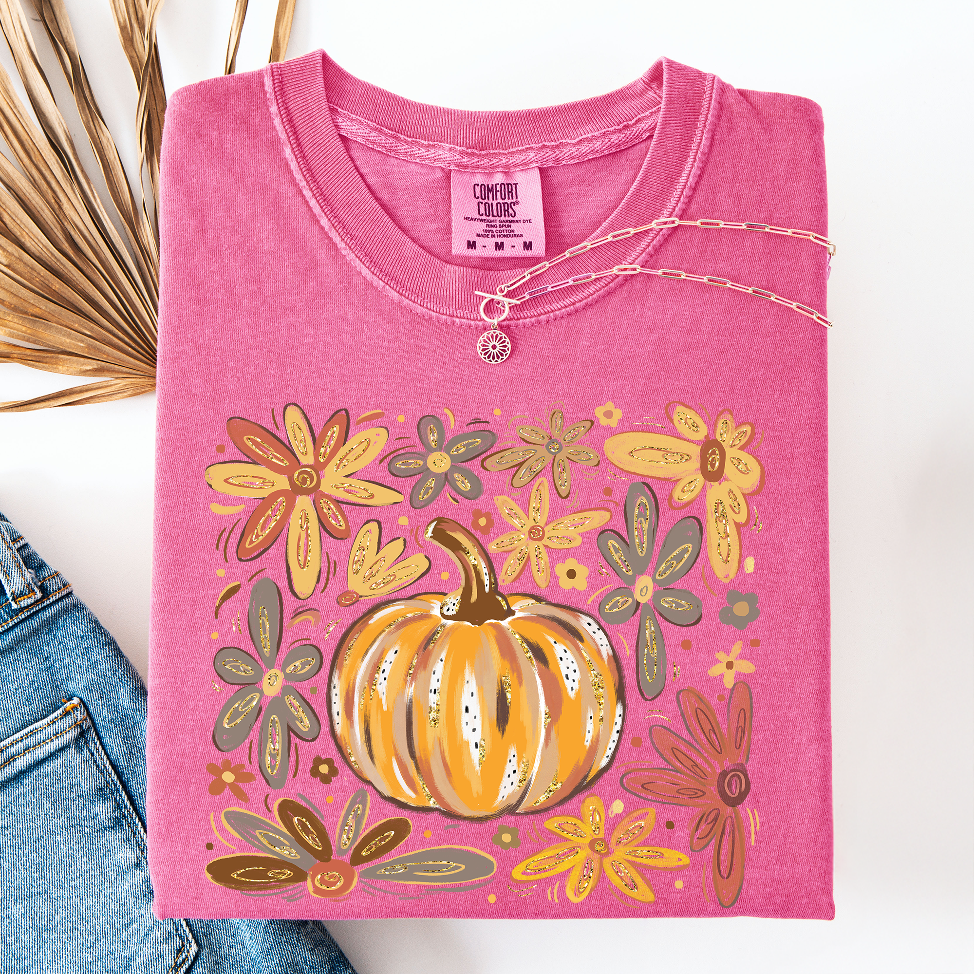 Beautiful Pumpkin Autumn Flowers Fall Floral Watercolor Vintage Inspired Comfort Colors Tee