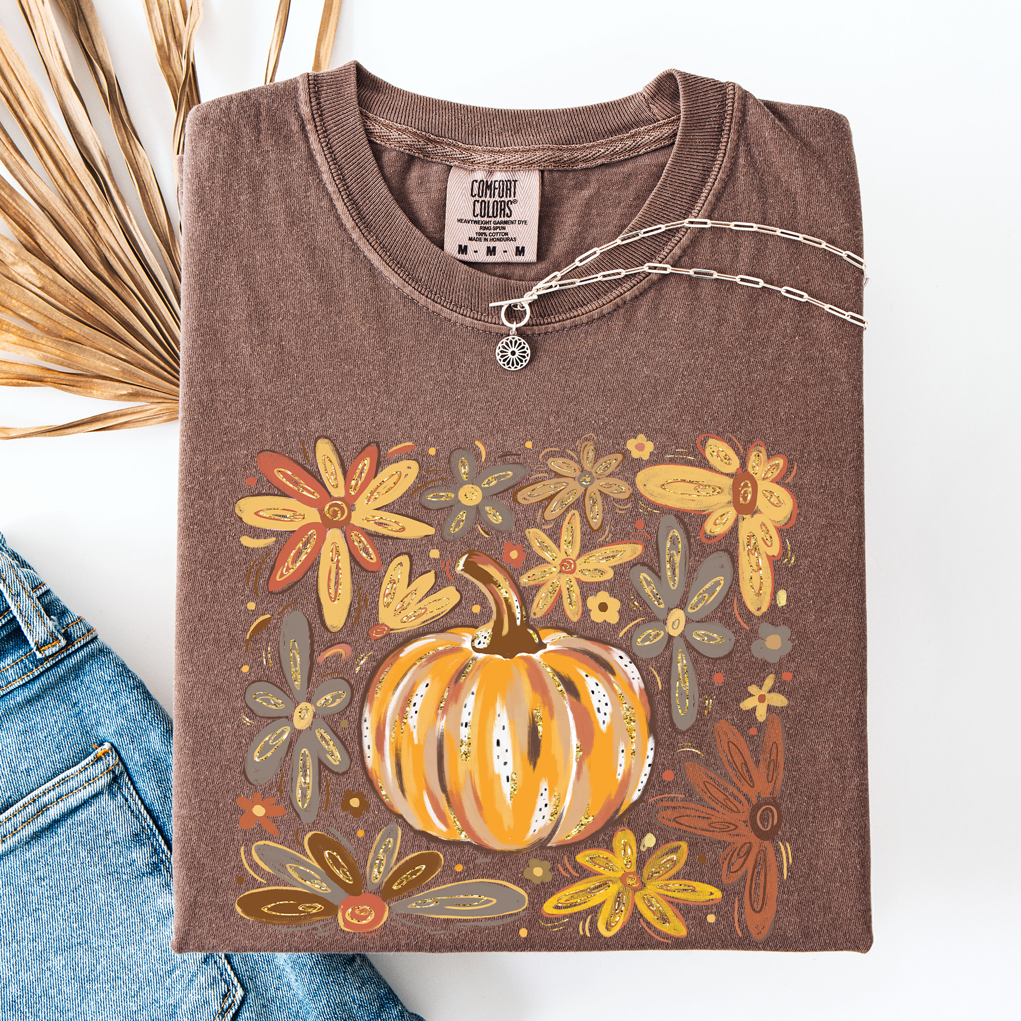 Beautiful Pumpkin Autumn Flowers Fall Floral Watercolor Vintage Inspired Comfort Colors Tee