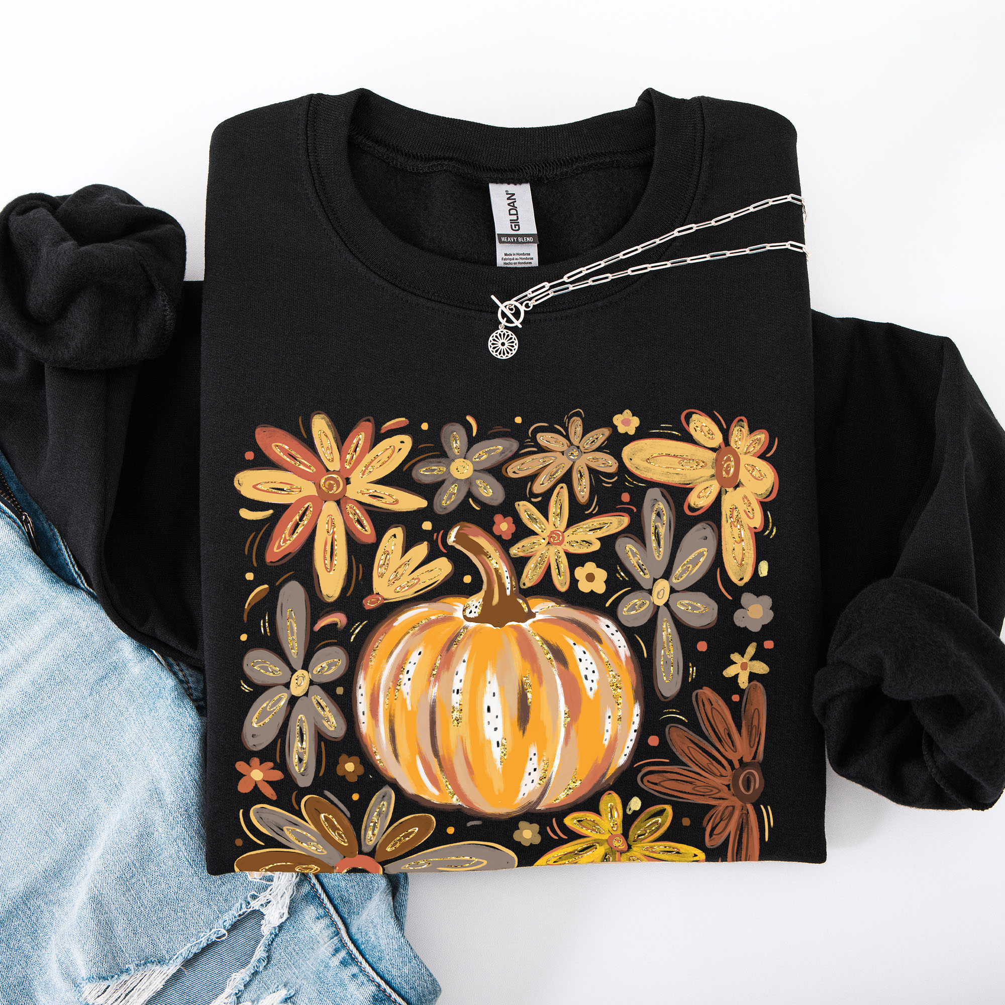 Beautiful Pumpkin Autumn Flowers Watercolor Floral Pattern With Rustic Harvest Vibes Sweatshirt
