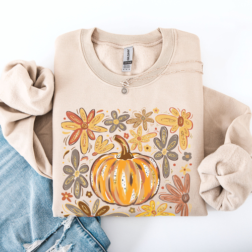 Beautiful Pumpkin Autumn Flowers Watercolor Floral Pattern With Rustic Harvest Vibes Sweatshirt