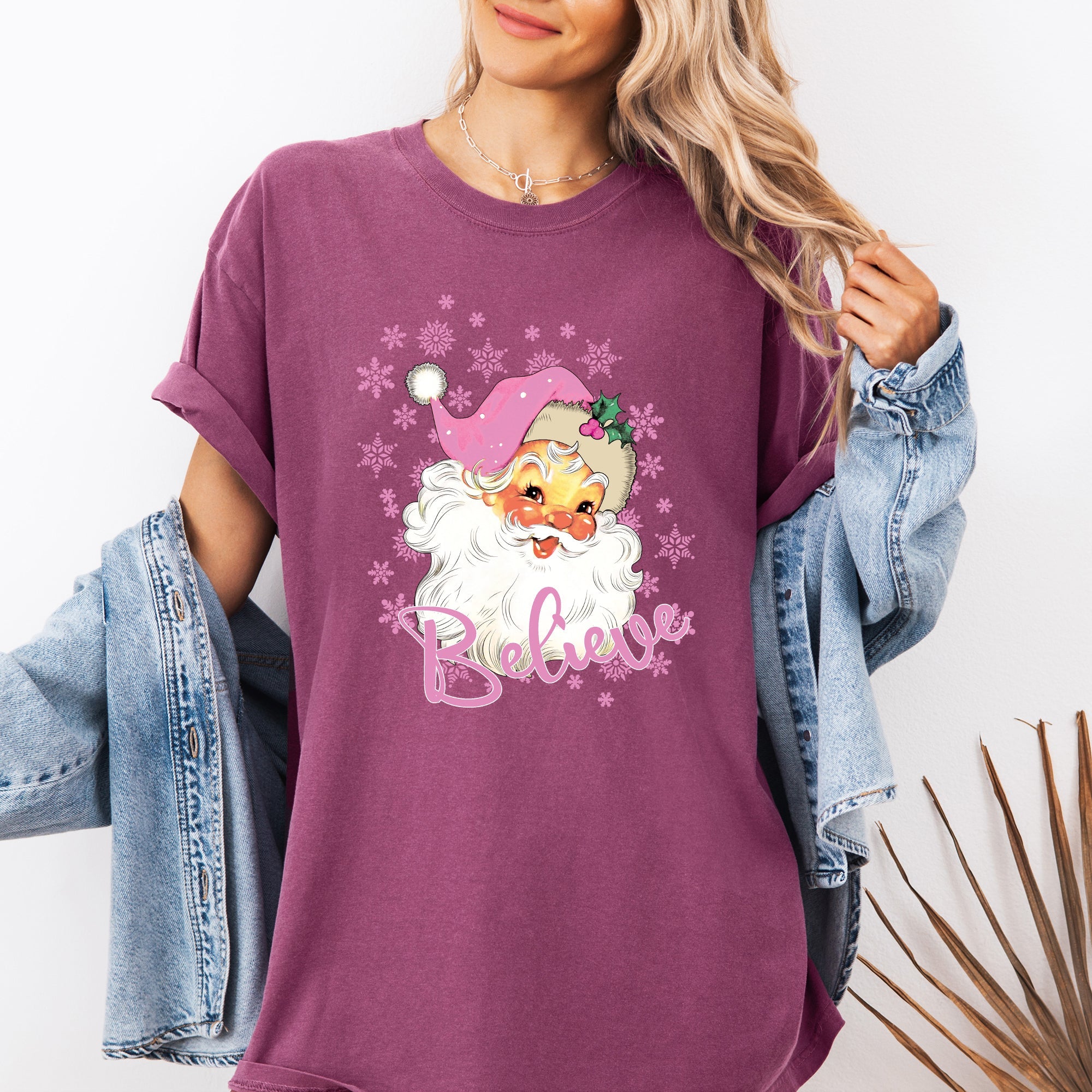 Believe Santa Snowflakes Christmas Winter Holiday Joy And Peace Cozy Vintage Inspired Comfort Colors Tee