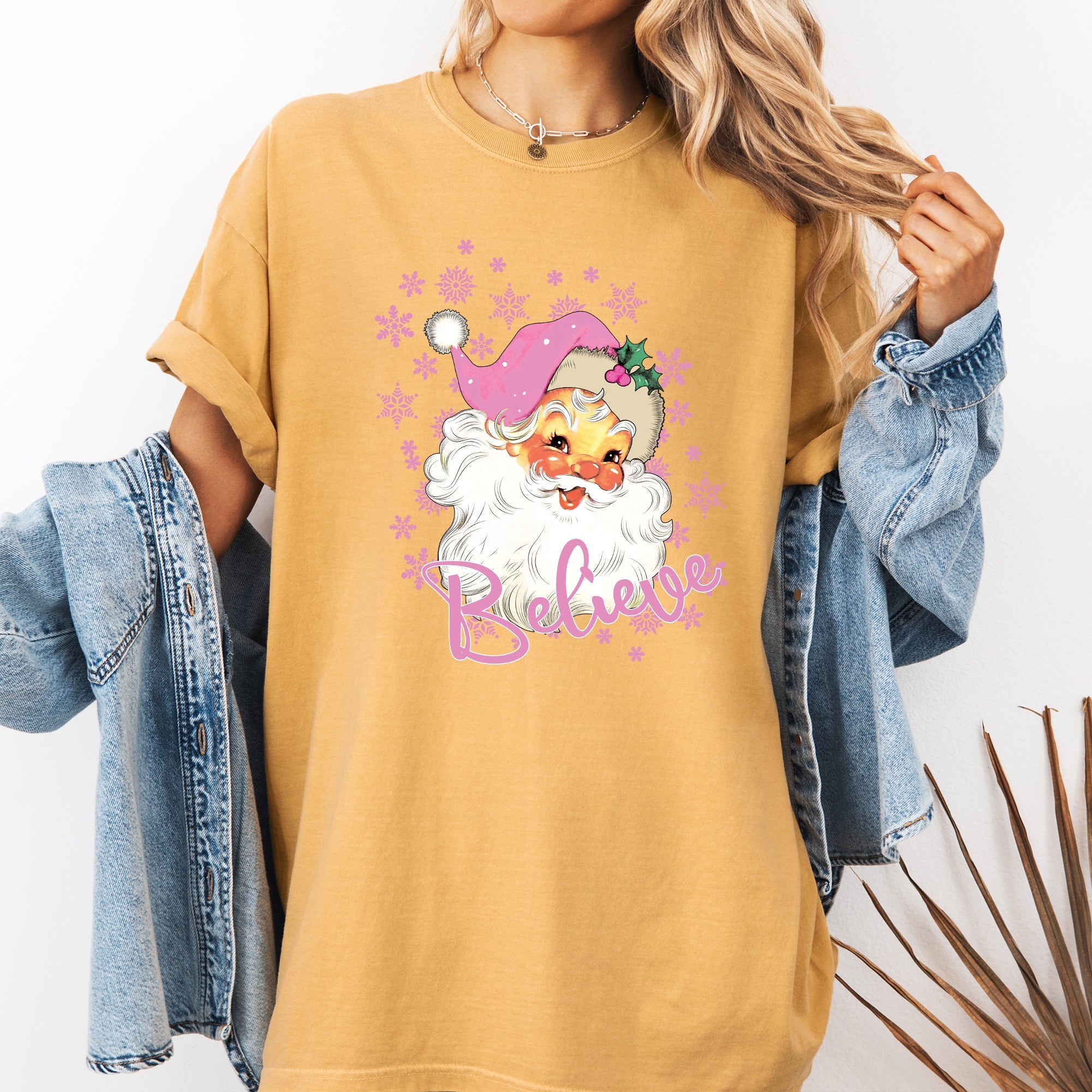 Believe Santa Snowflakes Christmas Winter Holiday Joy And Peace Cozy Vintage Inspired Comfort Colors Tee