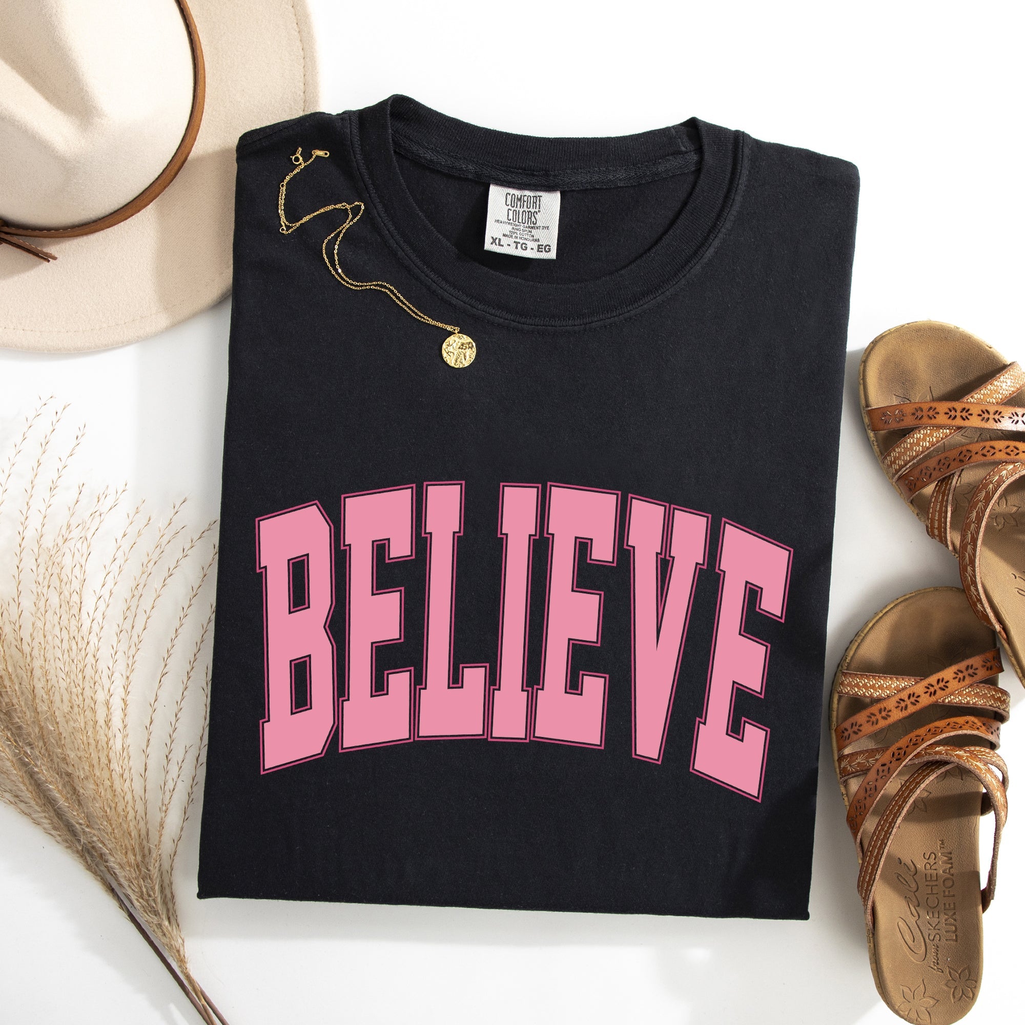 Believe Varsity Collegiate Christmas Santa Winter Xmas Classic Comfort Colors Tee