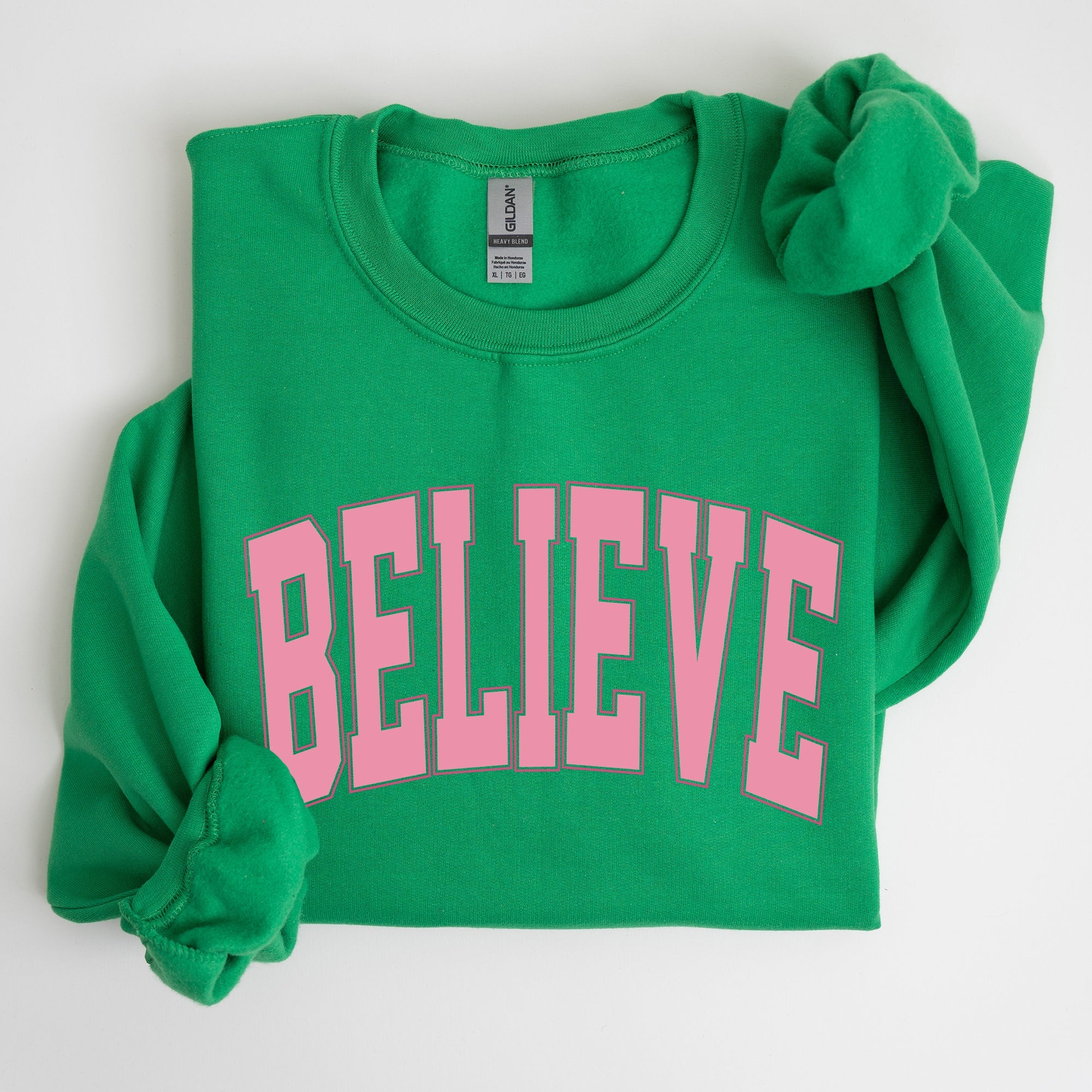 Believe Varsity Collegiate Christmas Santa Winter Xmas Festive Holiday Cheer Sweatshirt