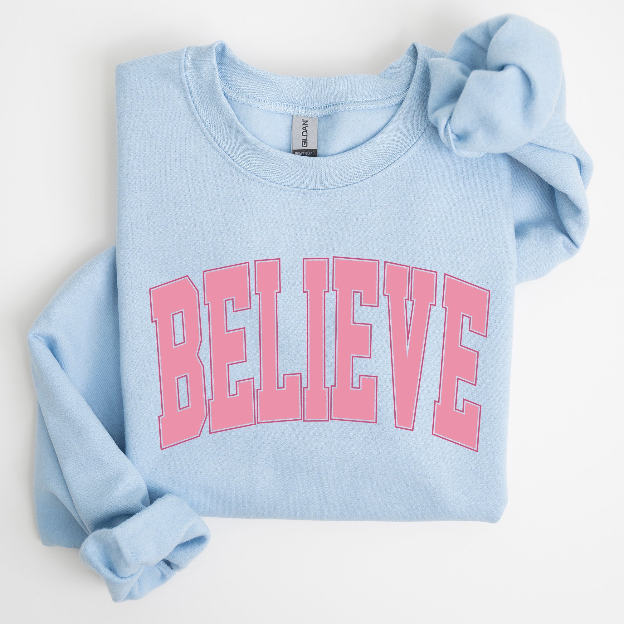 Believe Varsity Collegiate Christmas Santa Winter Xmas Festive Holiday Cheer Sweatshirt