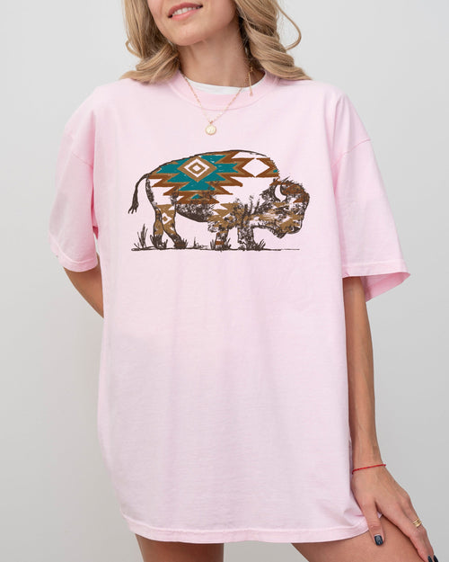Bison Buffalo Western Cowboy Nature Tribal Print Vintage Graphic Art Comfort Colors Tee