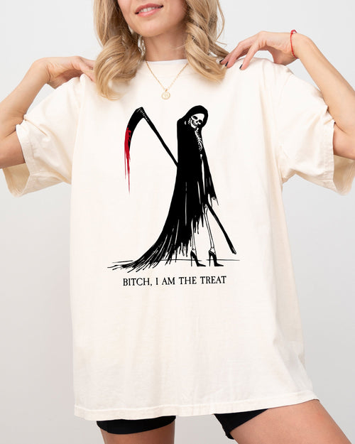Bitch I Am The Treat Trick Or Treat Death Skeleton Witch Crude Sarcastic Vulgar Comfort Colors Tee