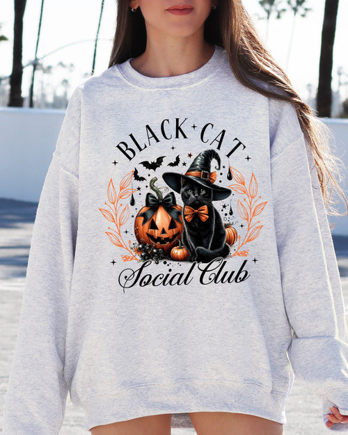 Black Cat Social Club Coquette Halloween Witch Pumpkin Jack-O-Lantern Sweatshirt