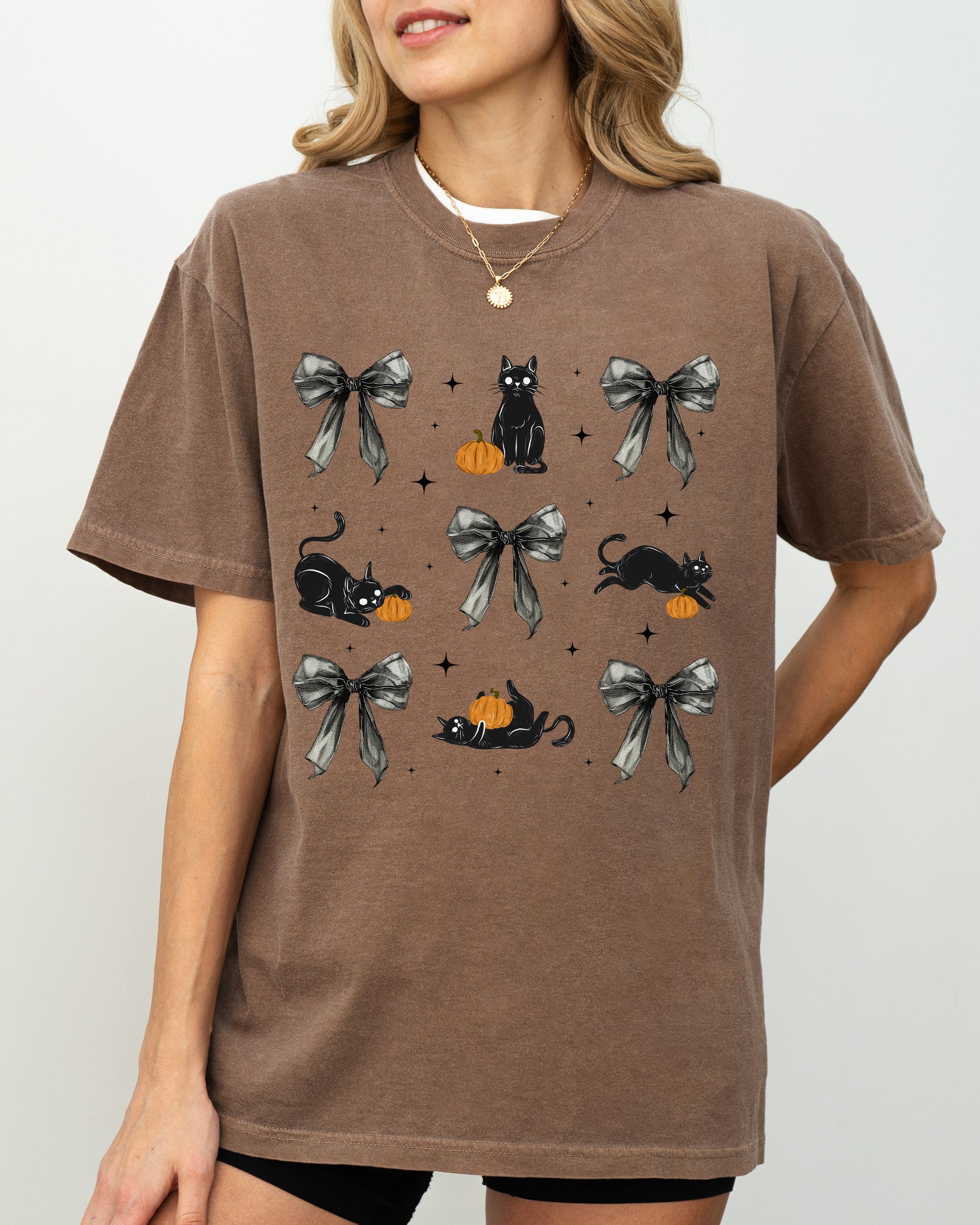 Black Cat Coquette Ribbons And Bows Halloween Autumn Vintage Edition Comfort Colors Tee