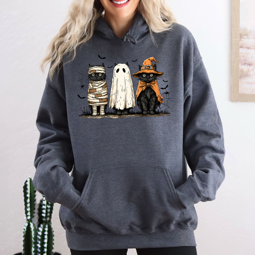 Black Cats Boo Ghost Cats Retro Halloween Gothic Autumn Night Pumpkin Moonlit Midnight Graphic Hoodie
