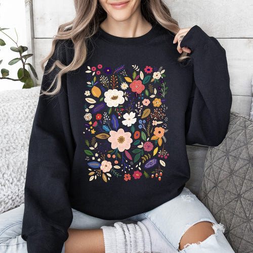 Bloom Brilliance Color-Infused Floral Print Garden Collection Soft Knit Sweatshirt