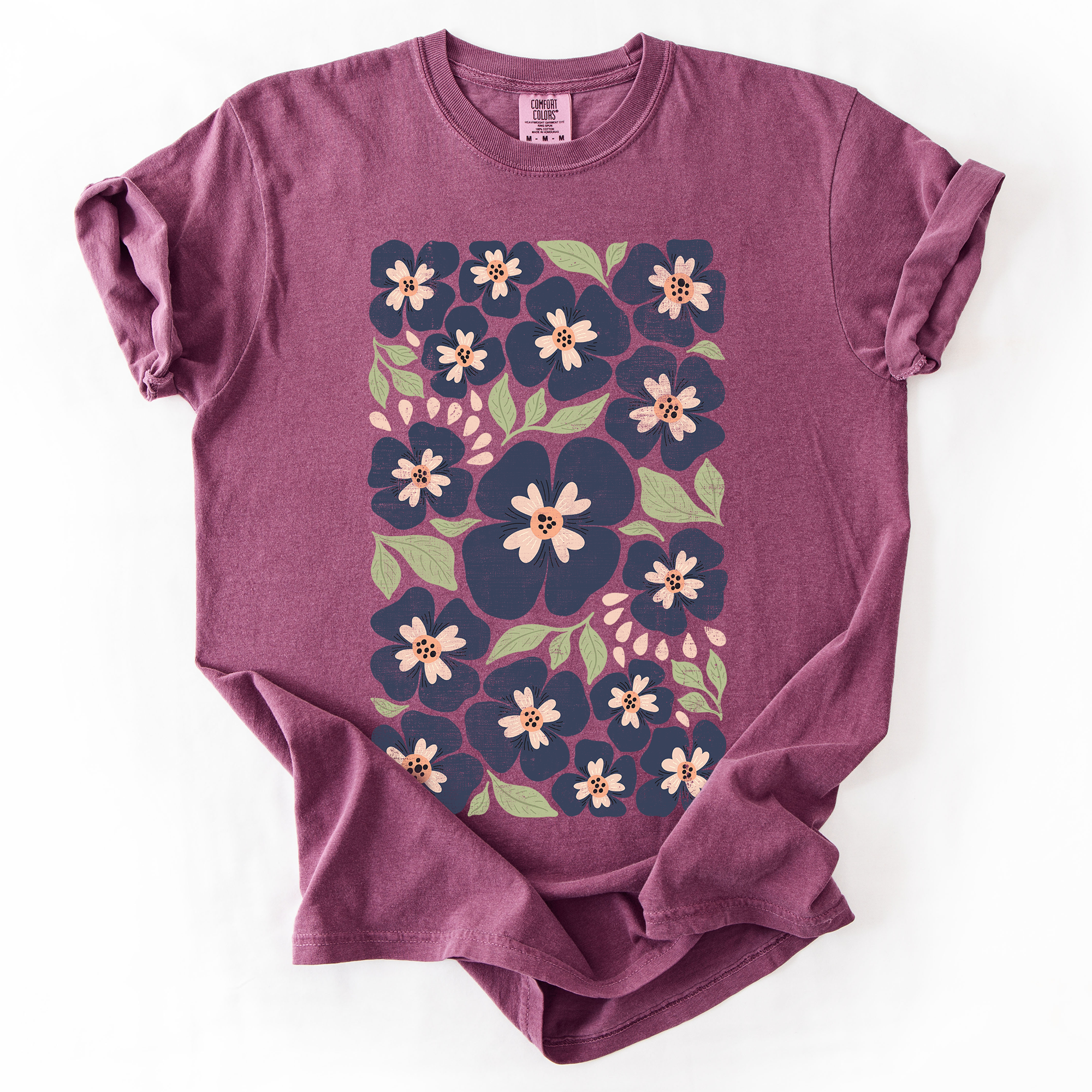 Blue Wildflower Allover Floral Vintage Boho Nature Allover Print Comfort Colors Tee