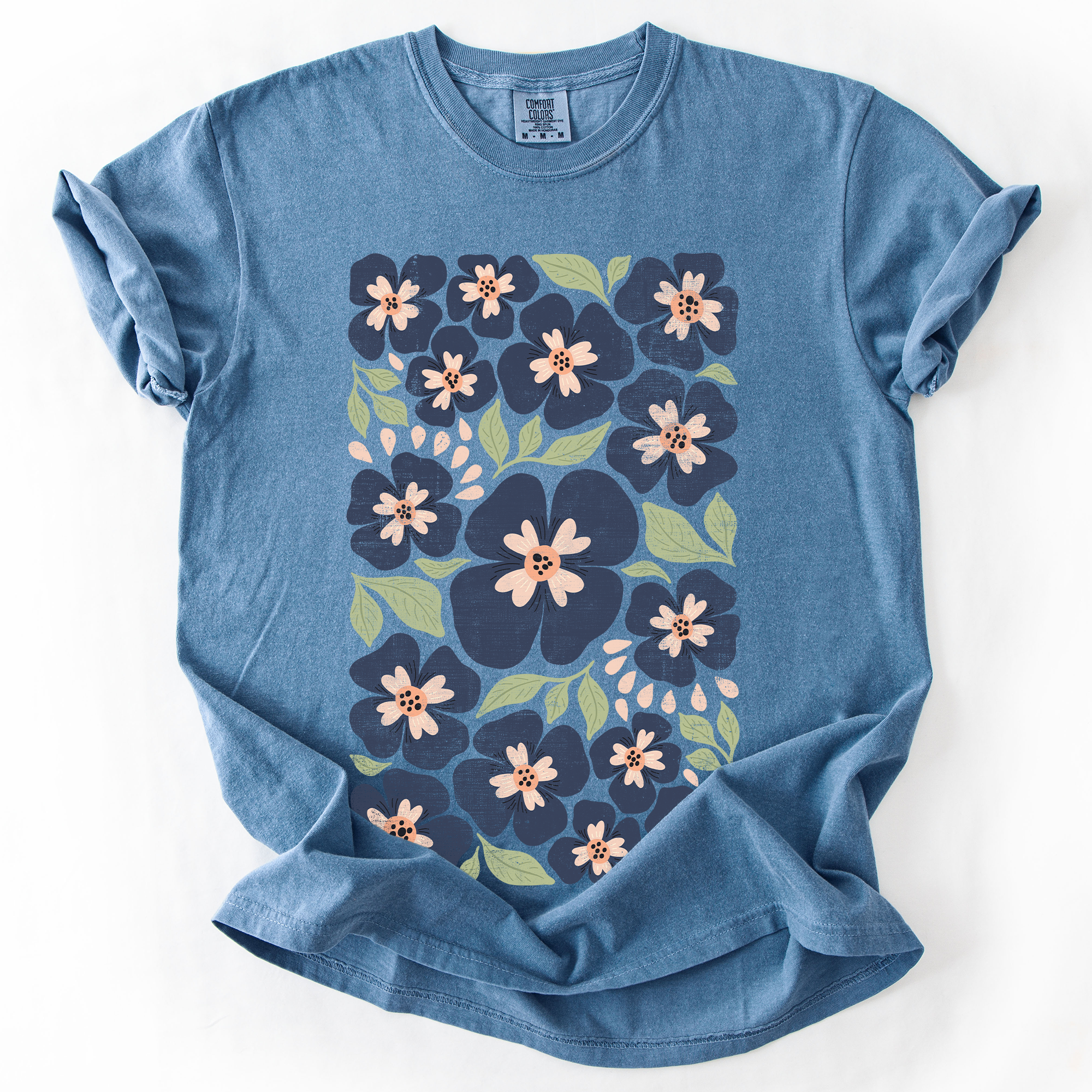 Blue Wildflower Allover Floral Vintage Boho Nature Allover Print Comfort Colors Tee