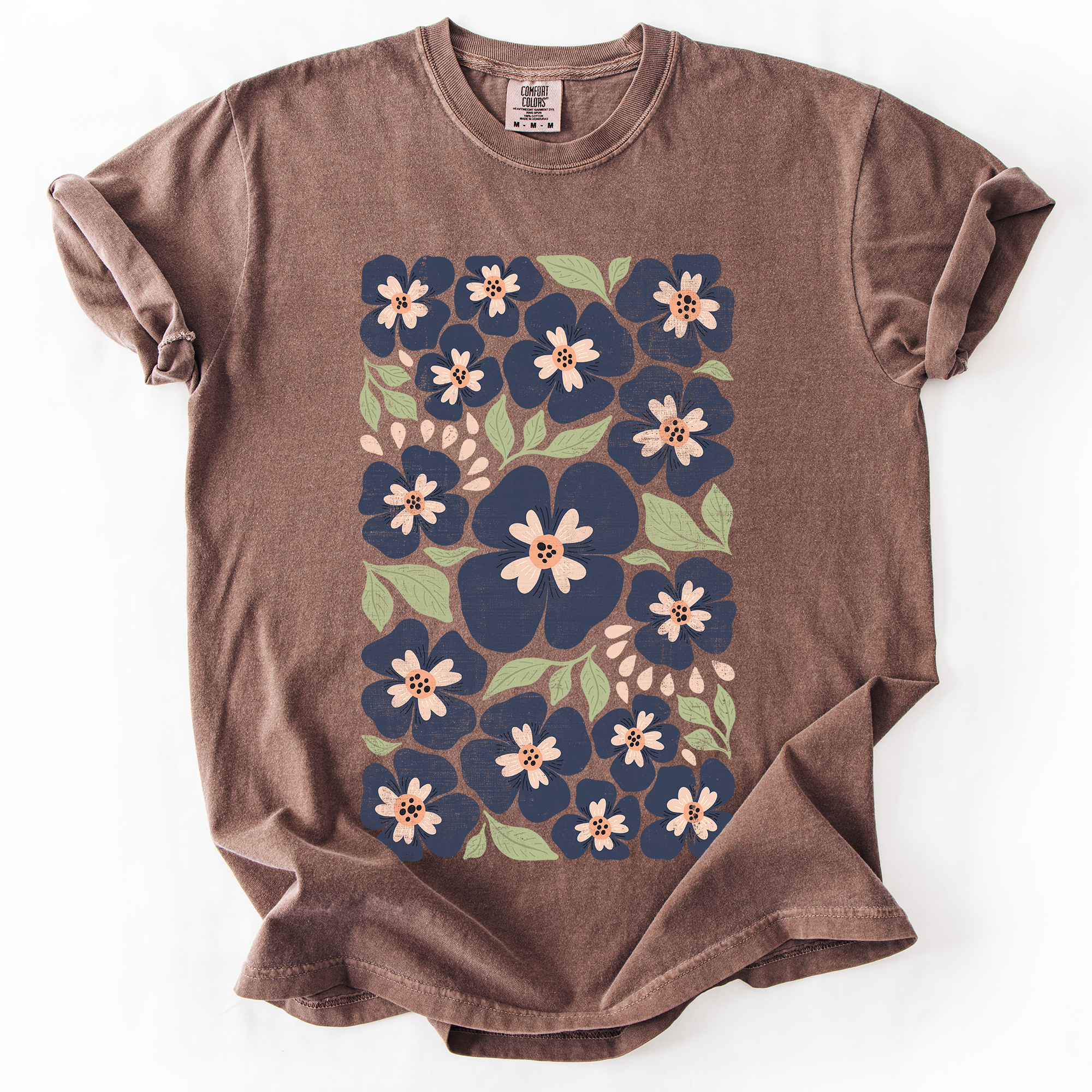 Blue Wildflower Allover Floral Vintage Boho Nature Allover Print Comfort Colors Tee