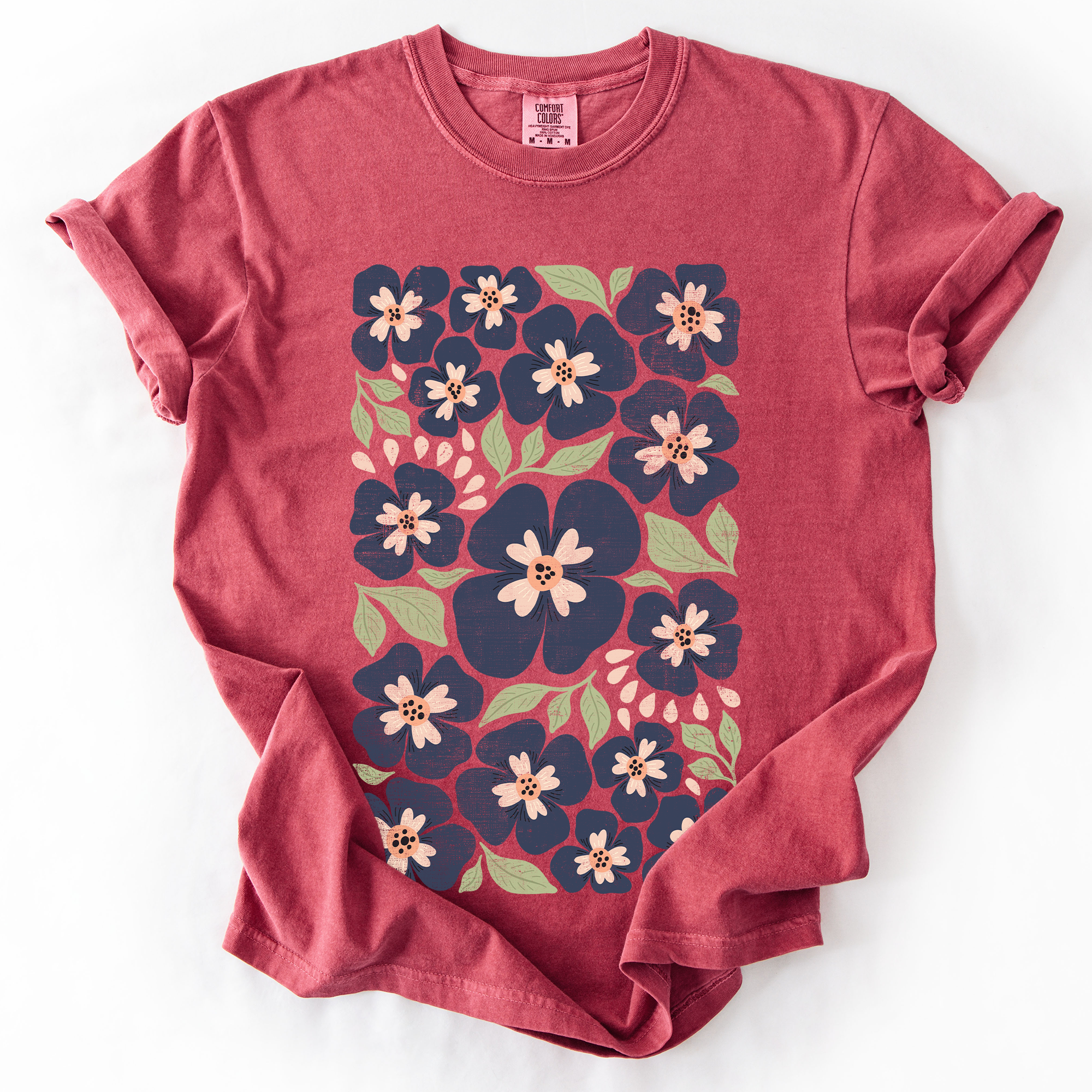 Blue Wildflower Allover Floral Vintage Boho Nature Allover Print Comfort Colors Tee