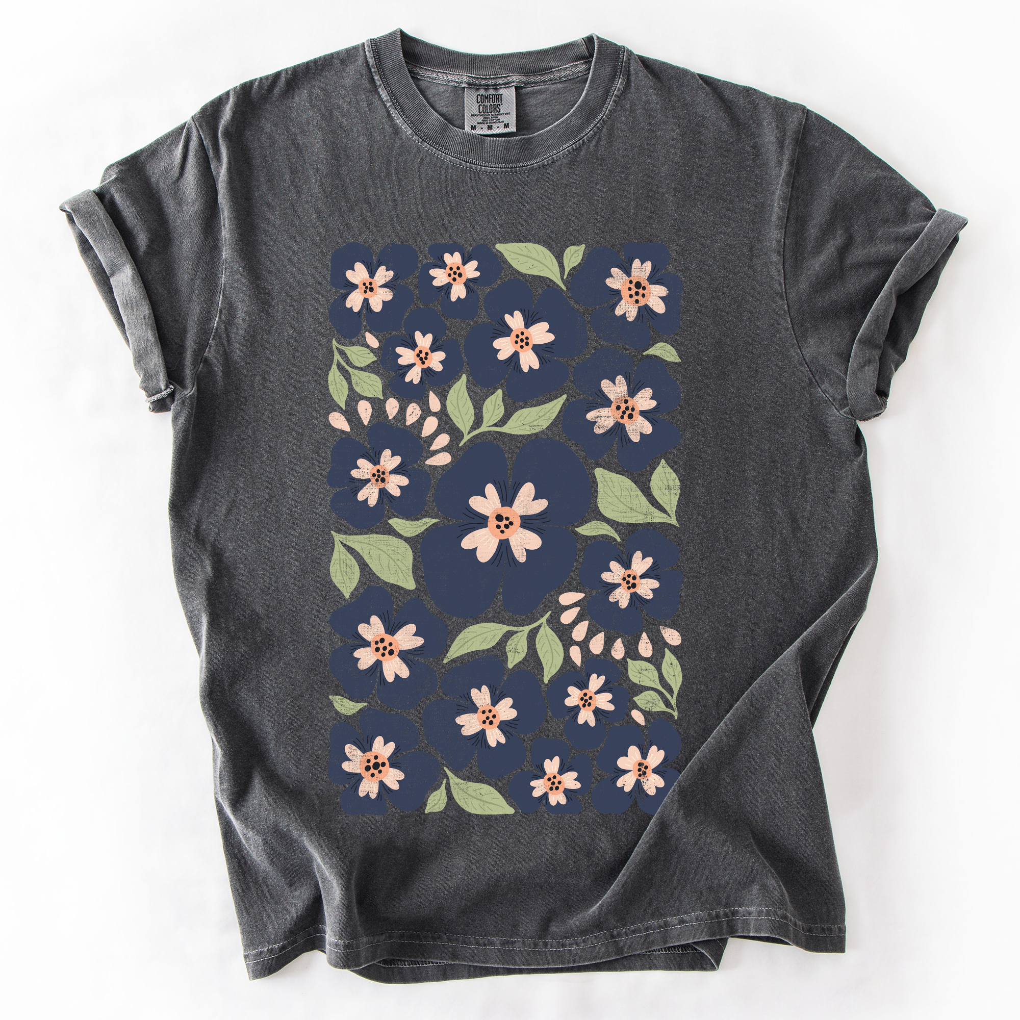 Blue Wildflower Allover Floral Vintage Boho Nature Allover Print Comfort Colors Tee