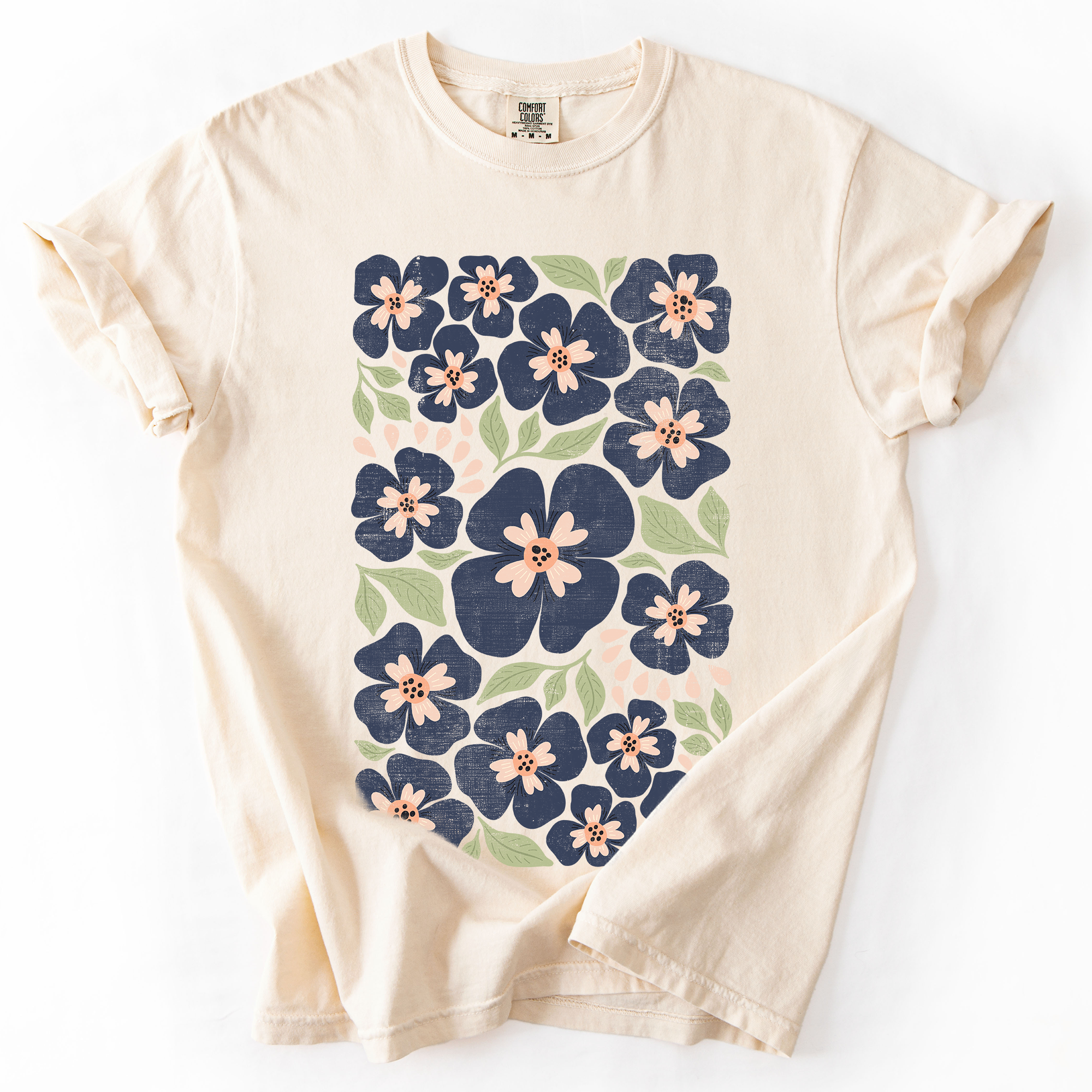Blue Wildflower Allover Floral Vintage Boho Nature Allover Print Comfort Colors Tee
