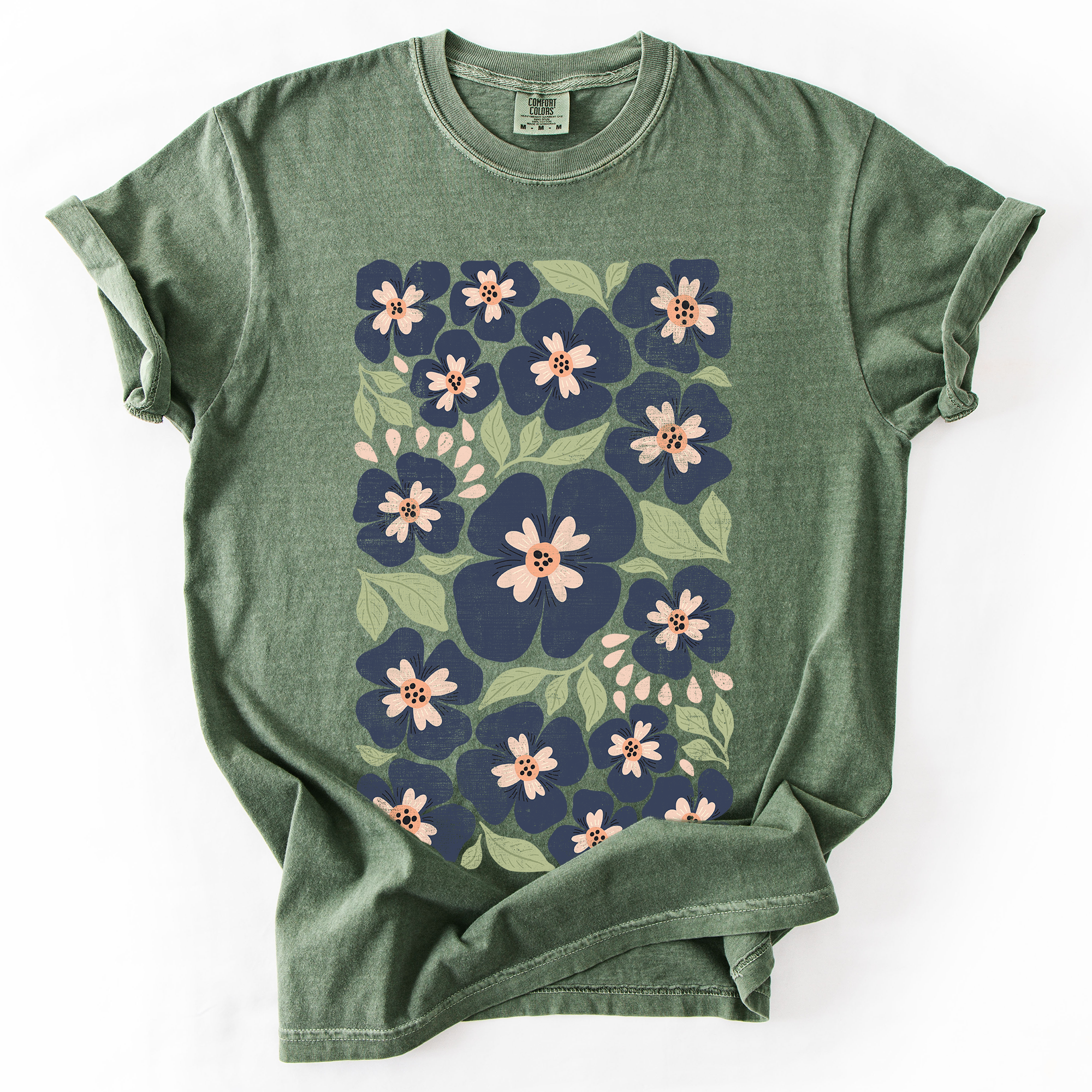 Blue Wildflower Allover Floral Vintage Boho Nature Allover Print Comfort Colors Tee